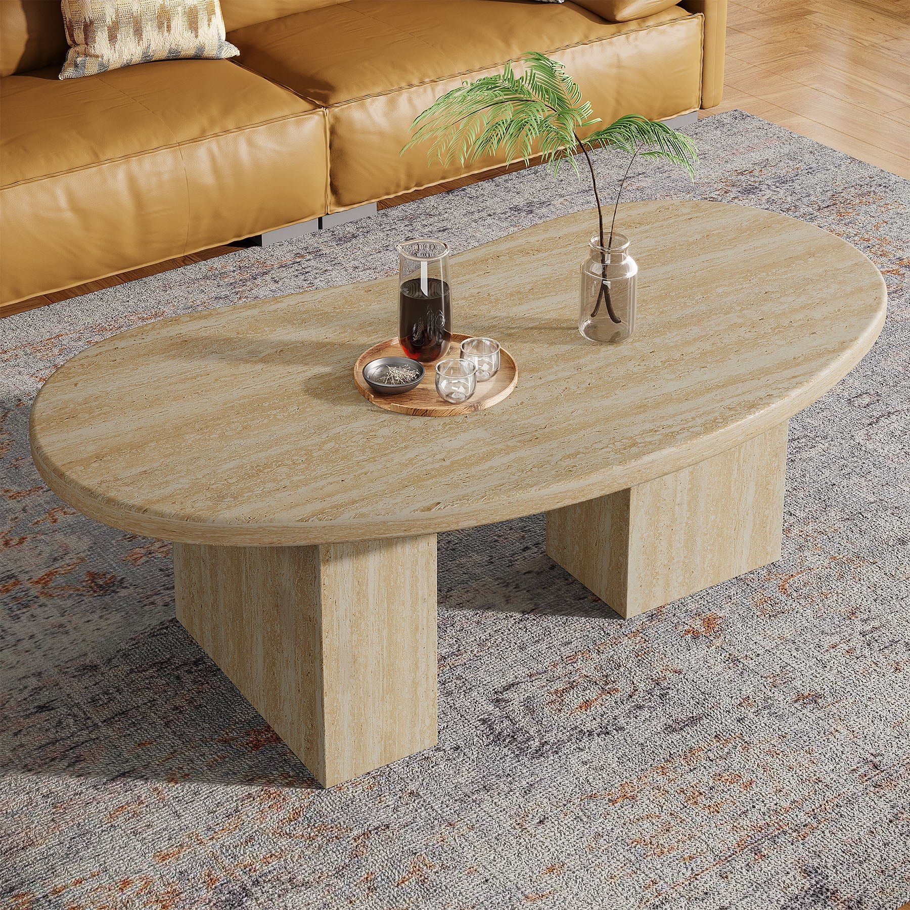 Tribesigns Mesa de centro de 115 cm, Mesa de cóctel ovalada con pedestal asimétrico