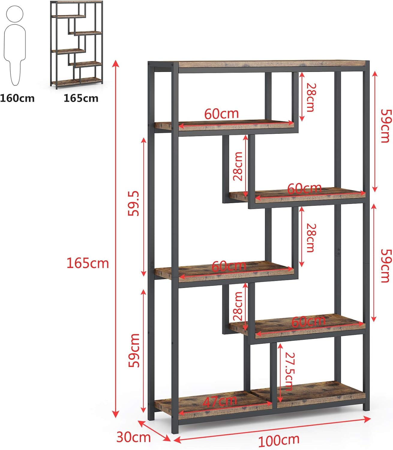 Tribesigns Estantería Industrial, Estantería de 6 Estantes, Estante de Madera y Estante de Libros de Marco de Metal