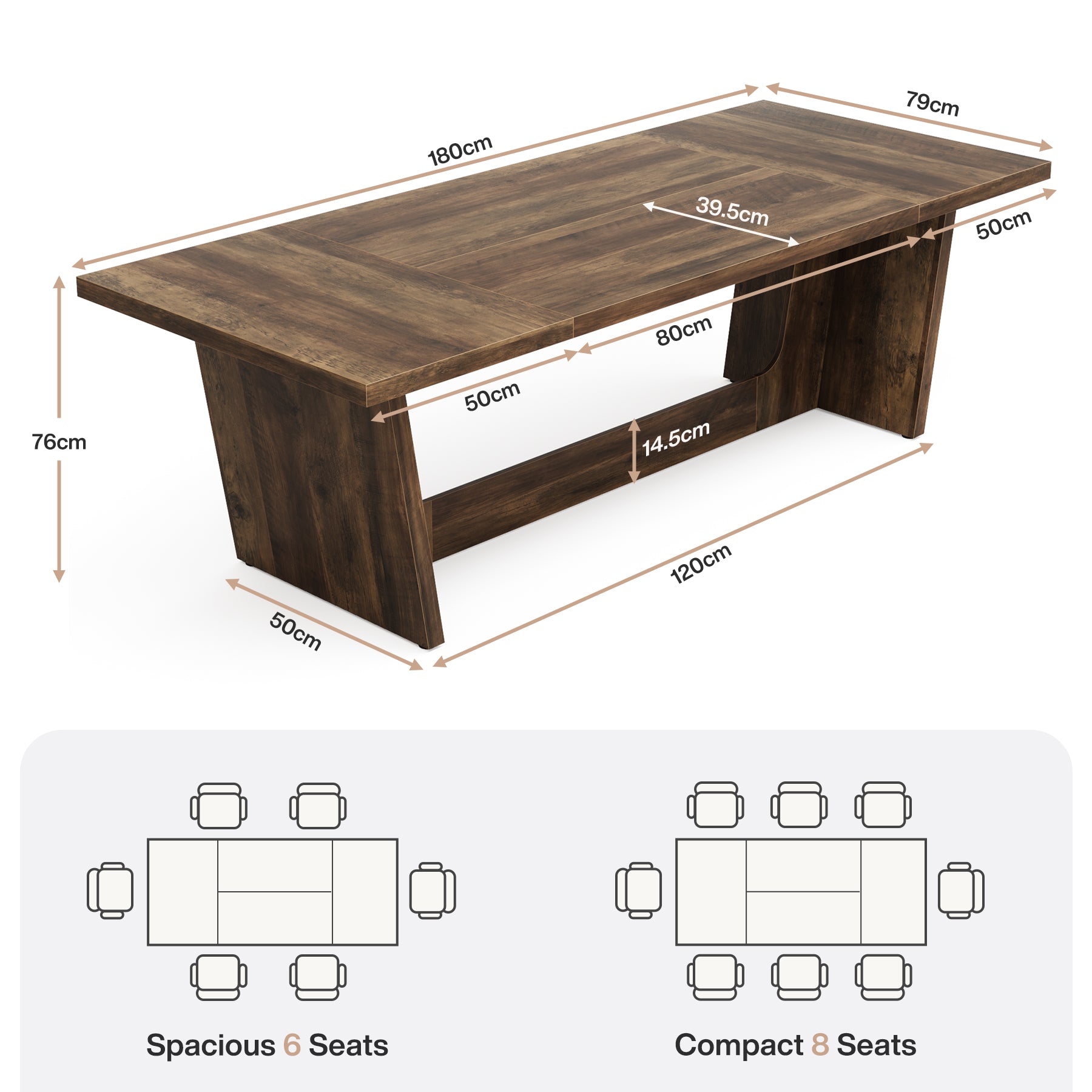Tribesigns Mesa de comedor industrial, Mesa de comedor para 6-8 personas