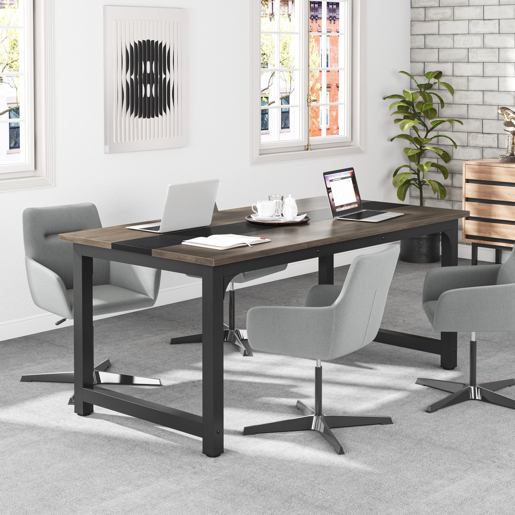 Tribesigns Escritorio de oficina en casa, Escritorio de madera y metal Escritorio de computadora