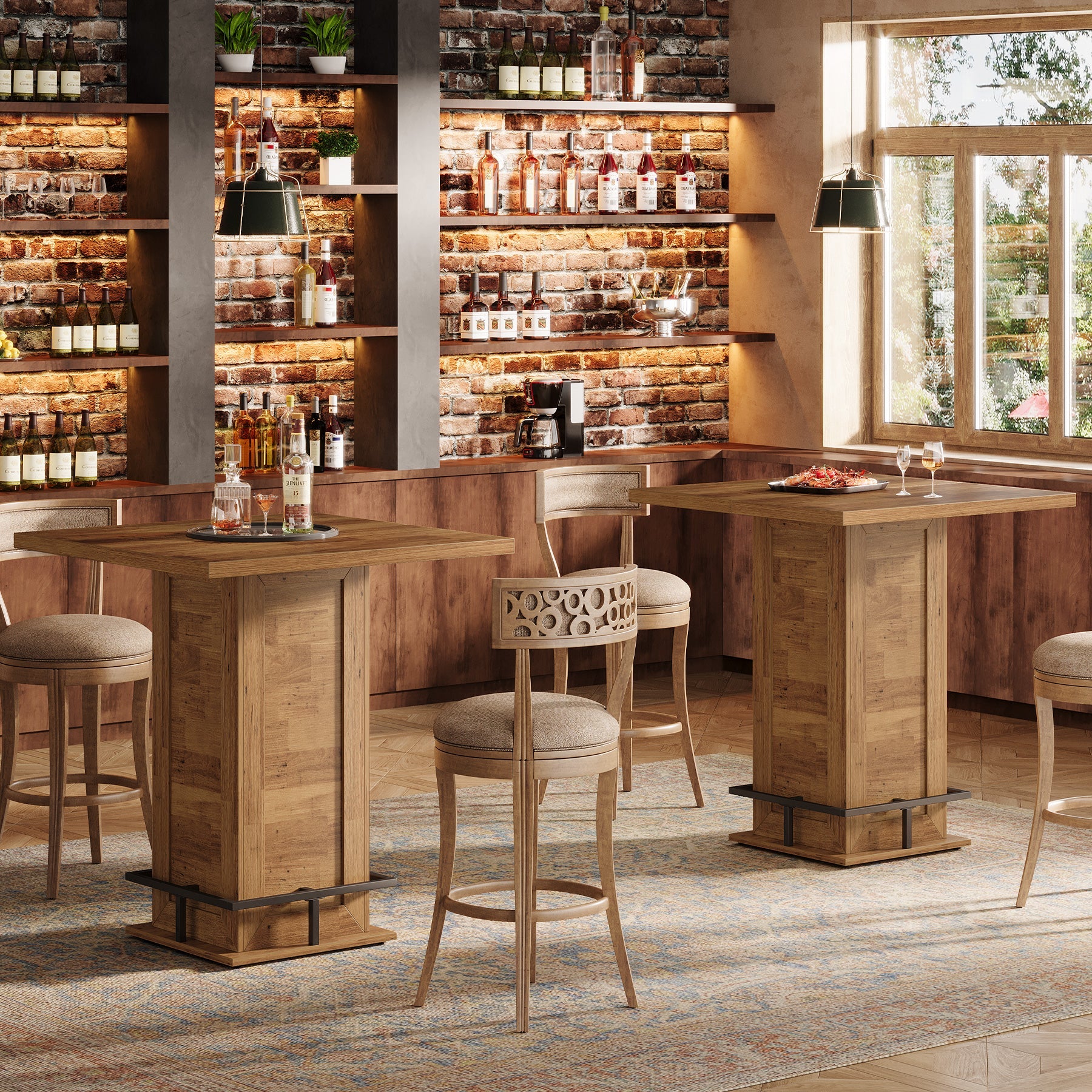 Tribesigns Mesa de bar industrial cuadrada de 100 cm, Mesa alta de bistró con reposapiés para barra de cocina en espacios reducidos