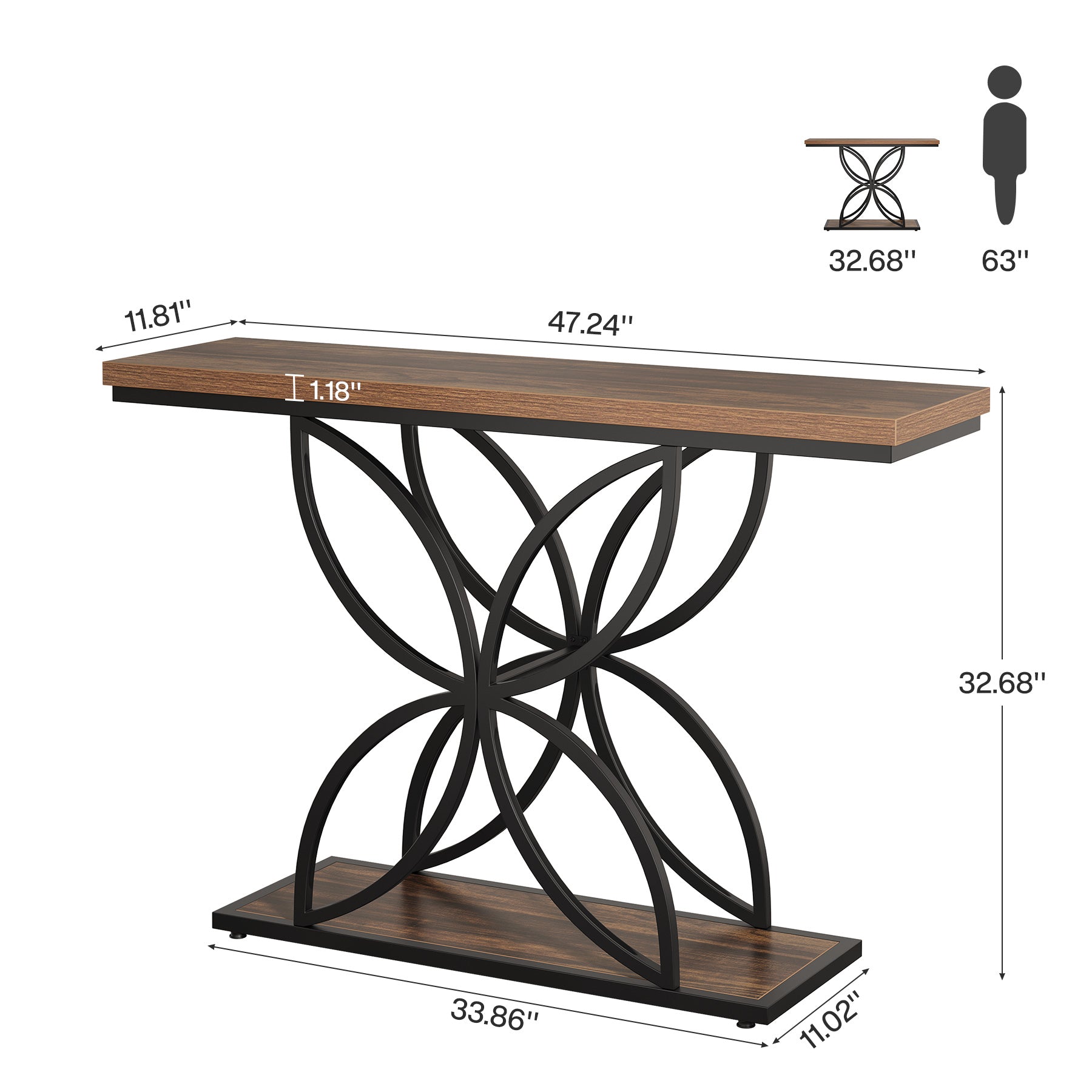 Tribesigns Mesa consola industrial para entrada, Mesa de sofá con base metálica de mariposa única
