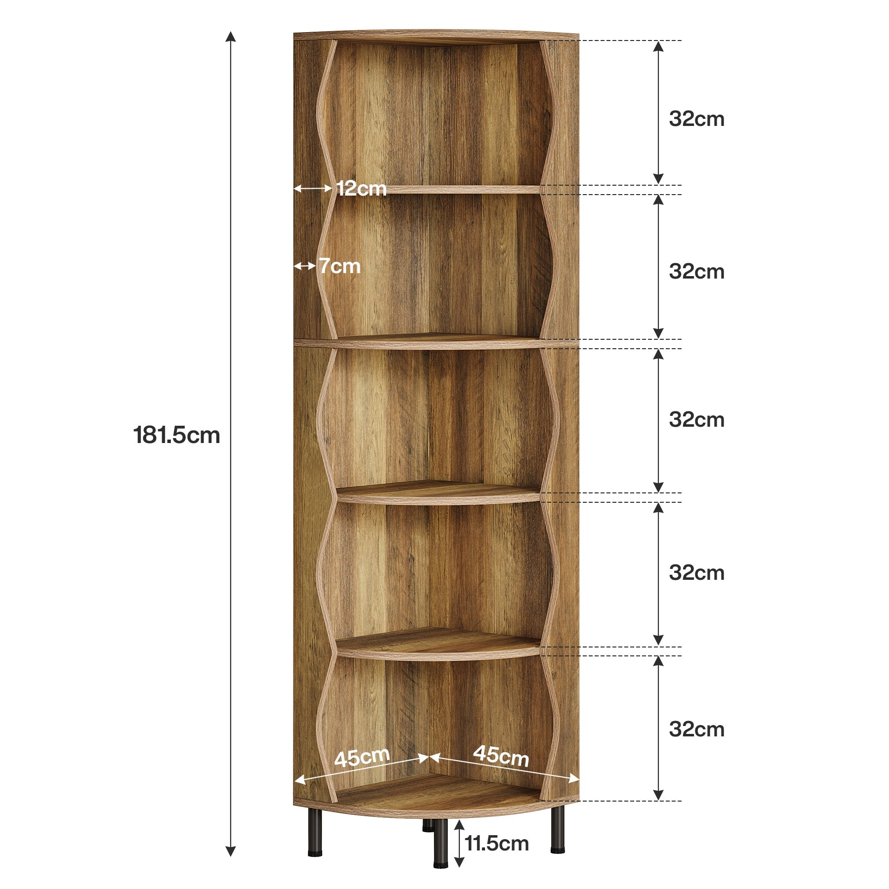 Tribesigns Estantería esquinera de 5 niveles182 cm de alto elegante estantería de madera