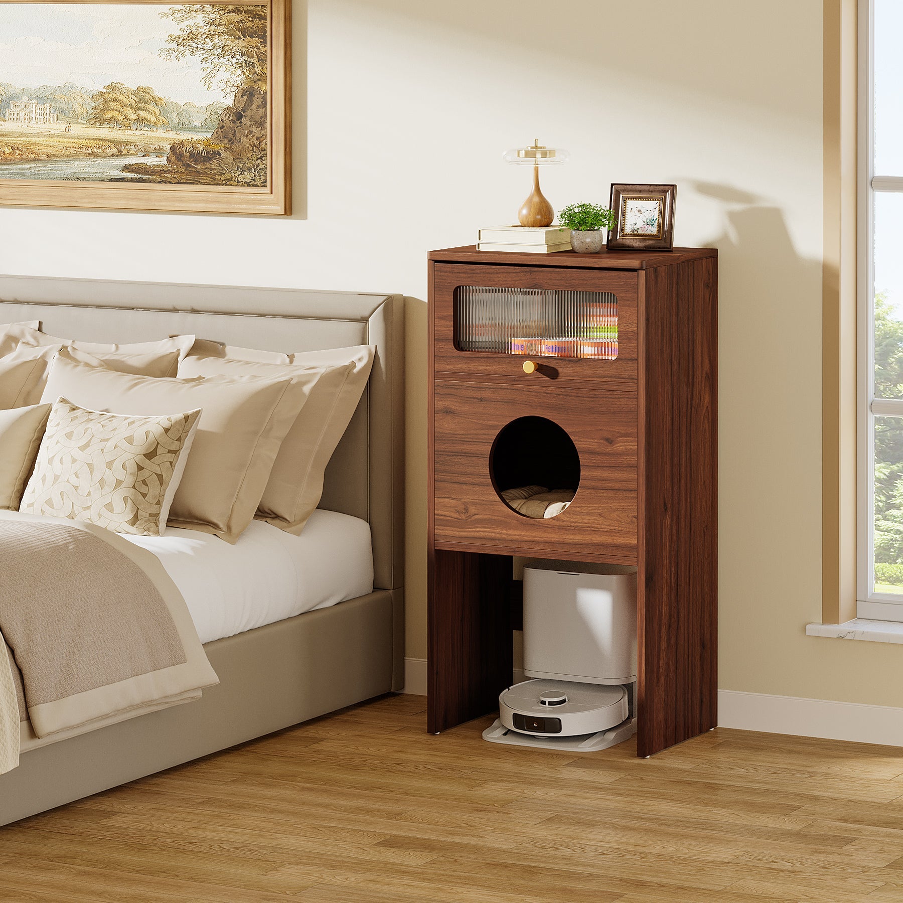 Tribesigns Mueble para gatos con espacio de almacenamiento, Armario para arenero y mesa auxiliar 2 en 1