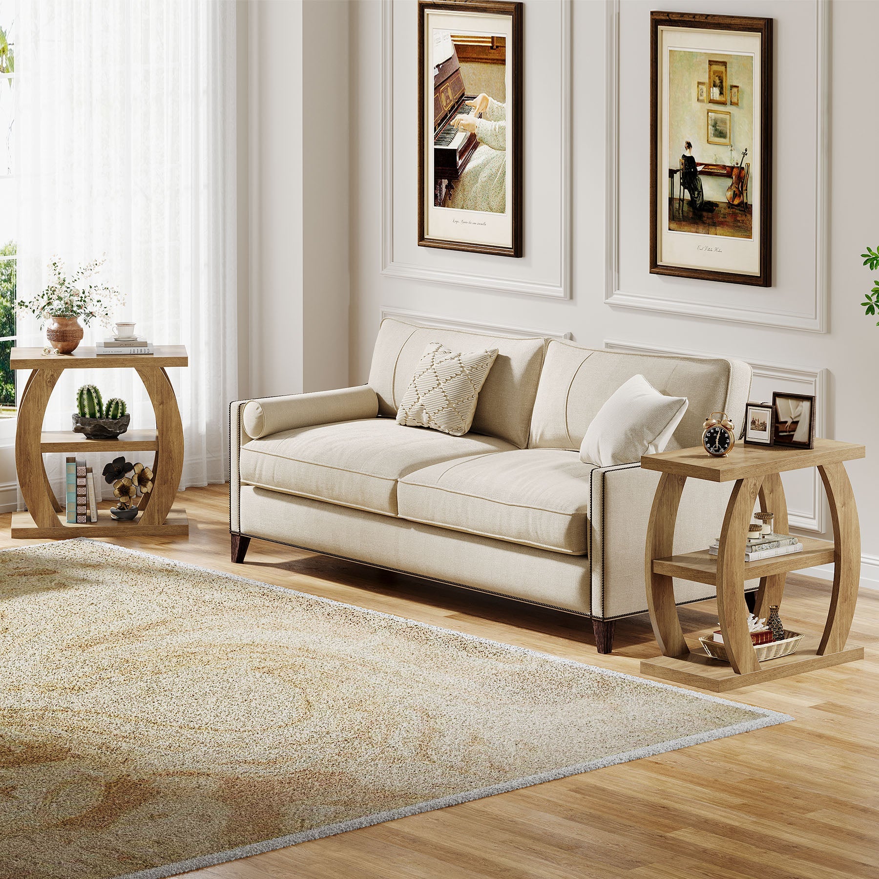 Tribesigns Mesa auxiliar estrecha de madera de 3 niveles, Mesita de noche que ahorra espacio