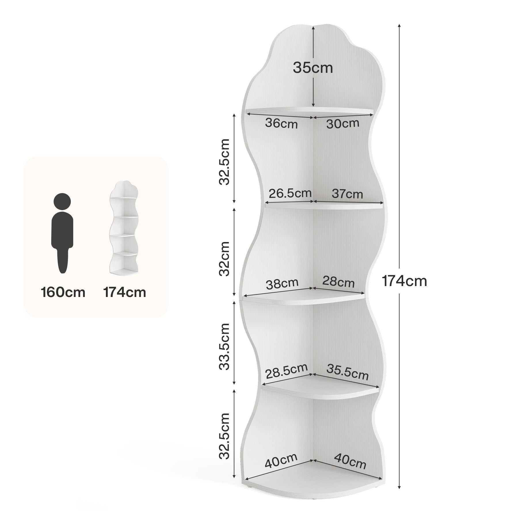 Tribesigns Estantería esquinera con 5 baldas, Librería esquinera moderna diseño curvo