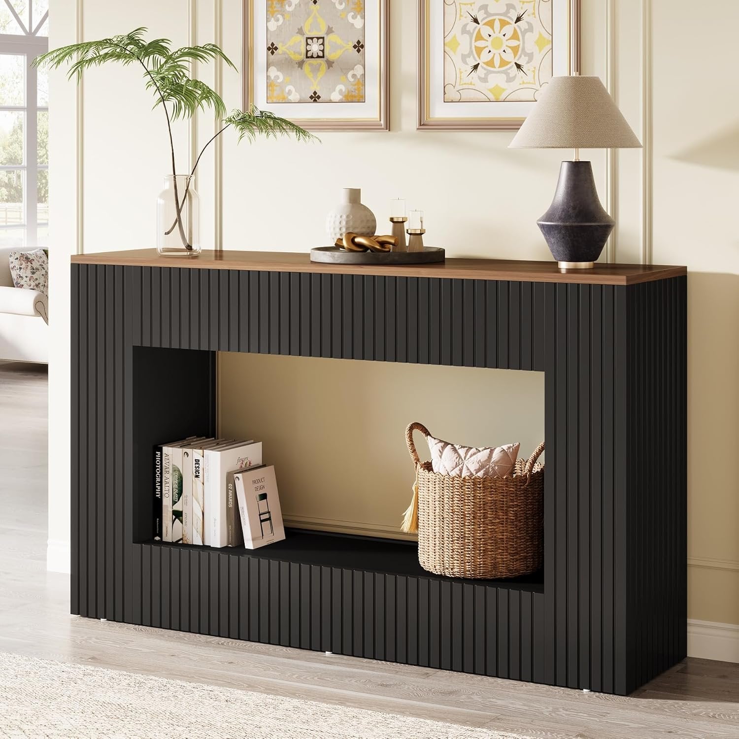 Tribesigns Consola moderna 140 x 30 x 85 cm, Mesa de recibidor Mesa de sofá estrecha con espacio de almacenamiento