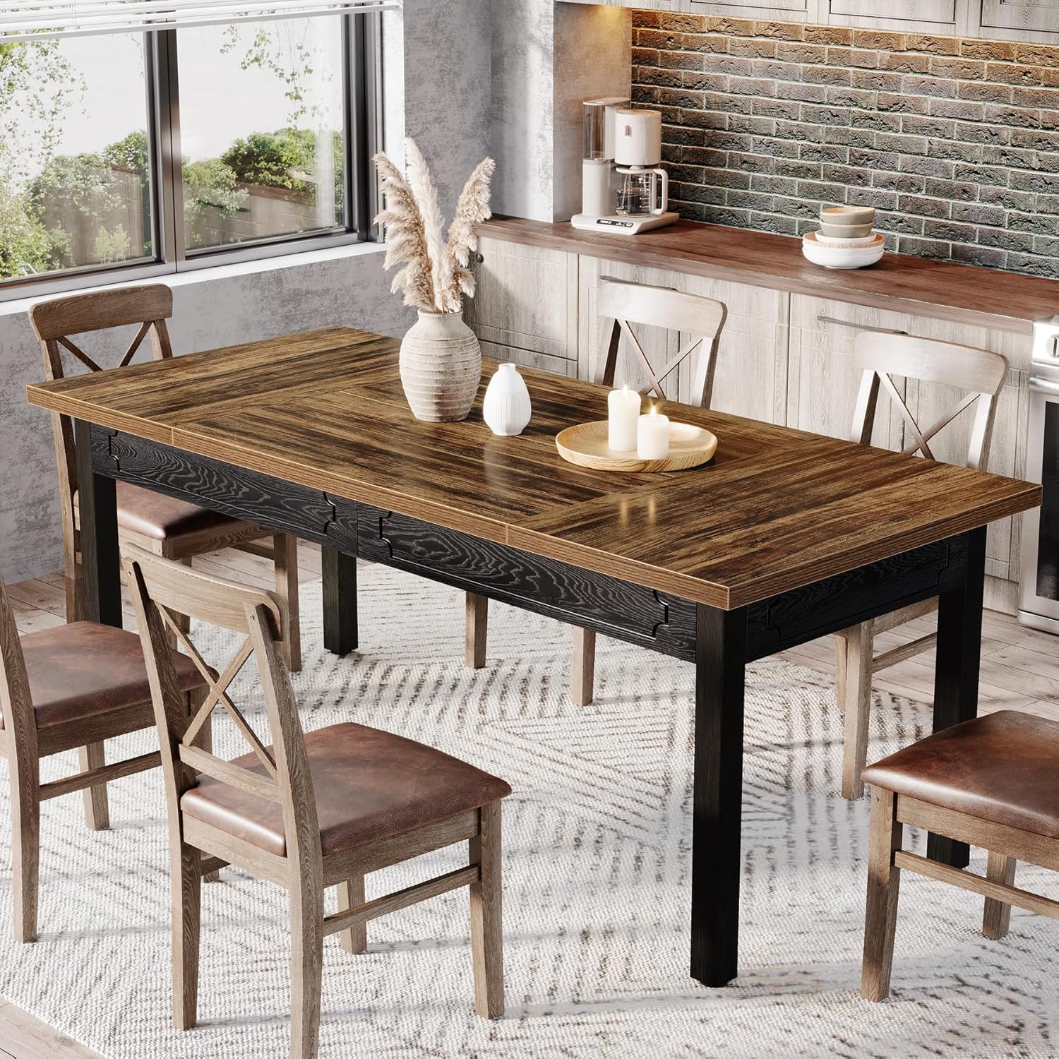 Tribesigns Mesa de comedor moderna, Mesa de comedor de madera industrial para 4-6 personas