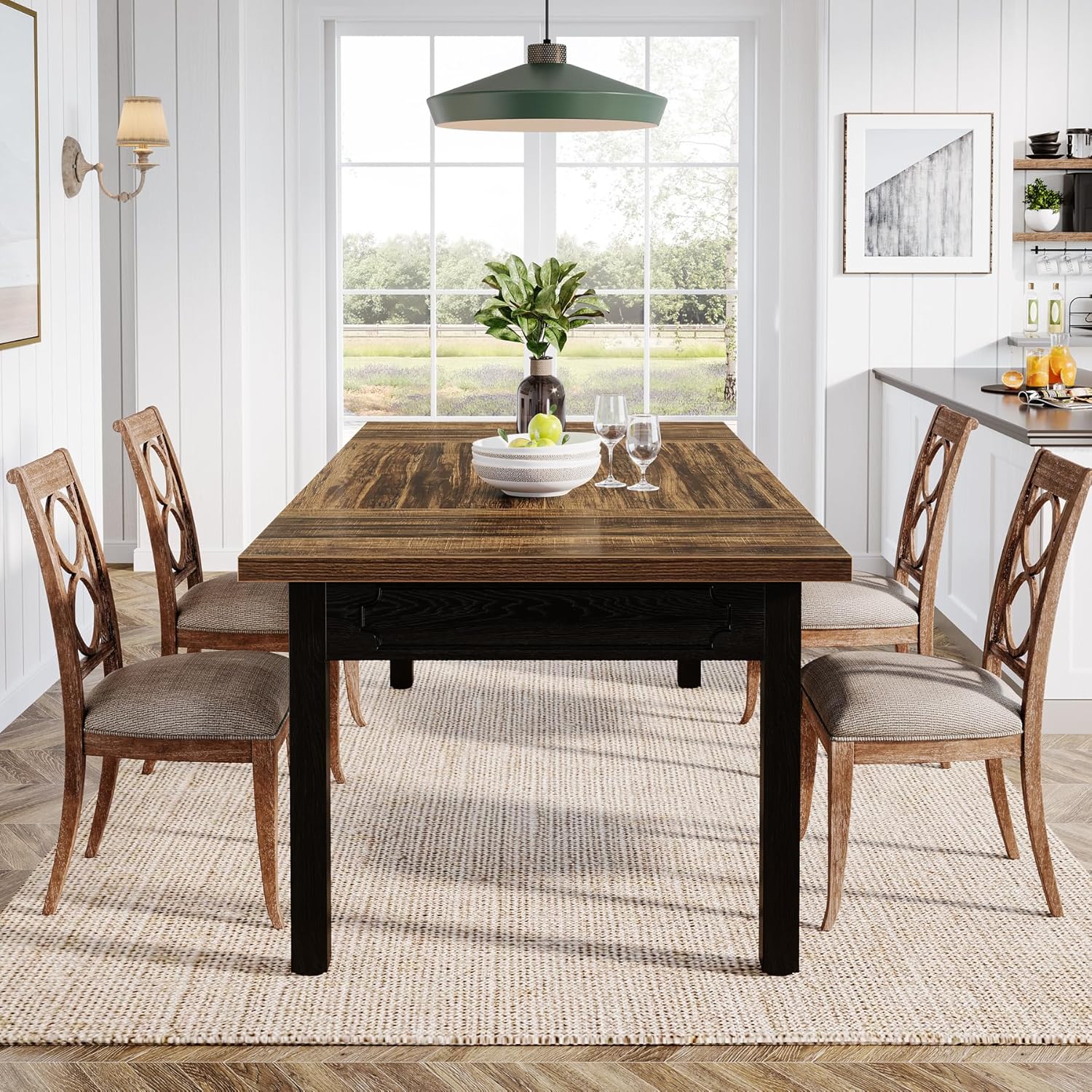 Tribesigns Mesa de comedor moderna, Mesa de comedor de madera industrial para 4-6 personas