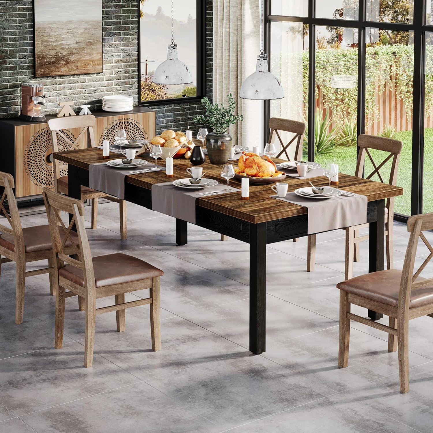 Tribesigns Mesa de comedor moderna, Mesa de comedor de madera industrial para 4-6 personas