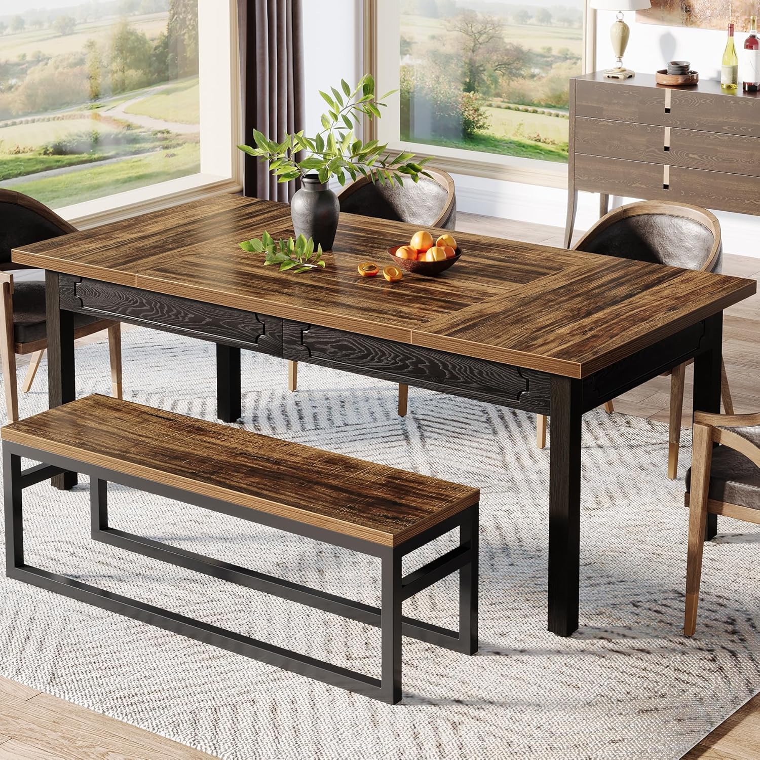 Tribesigns Mesa de comedor moderna, Mesa de comedor de madera industrial para 4-6 personas