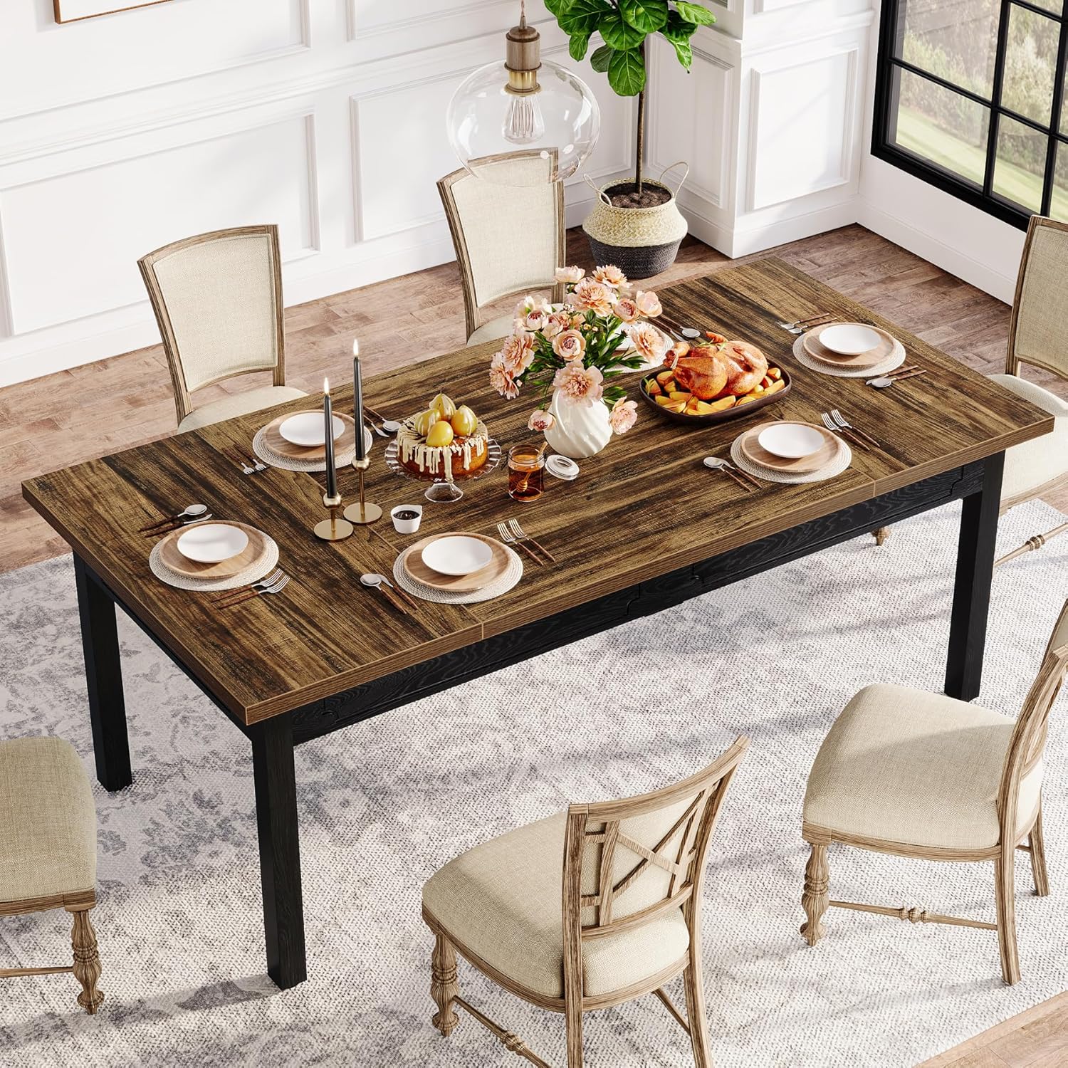Tribesigns Mesa de comedor moderna, Mesa de comedor de madera industrial para 4-6 personas