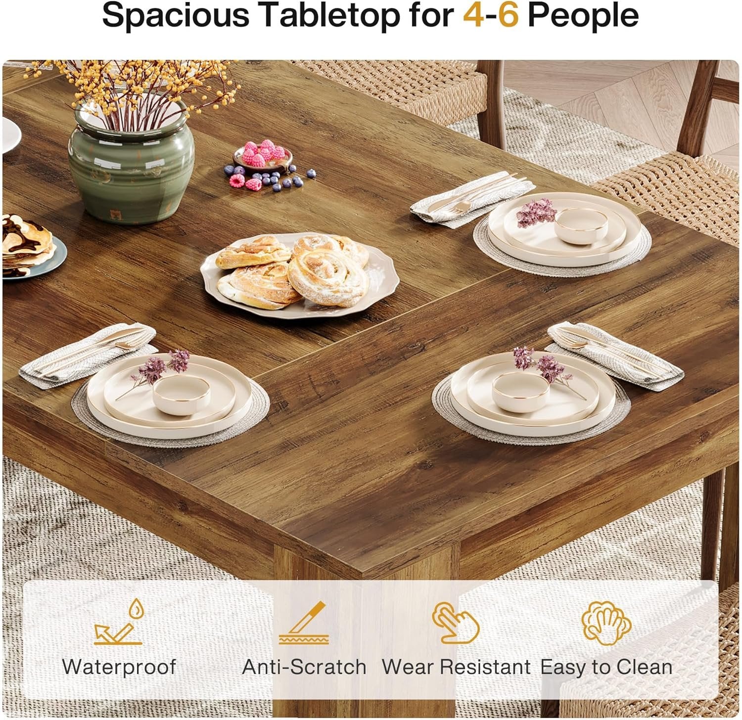 Tribesigns Mesa de comedor rectangular de 63 pulgadas para 4 a 6 personas
