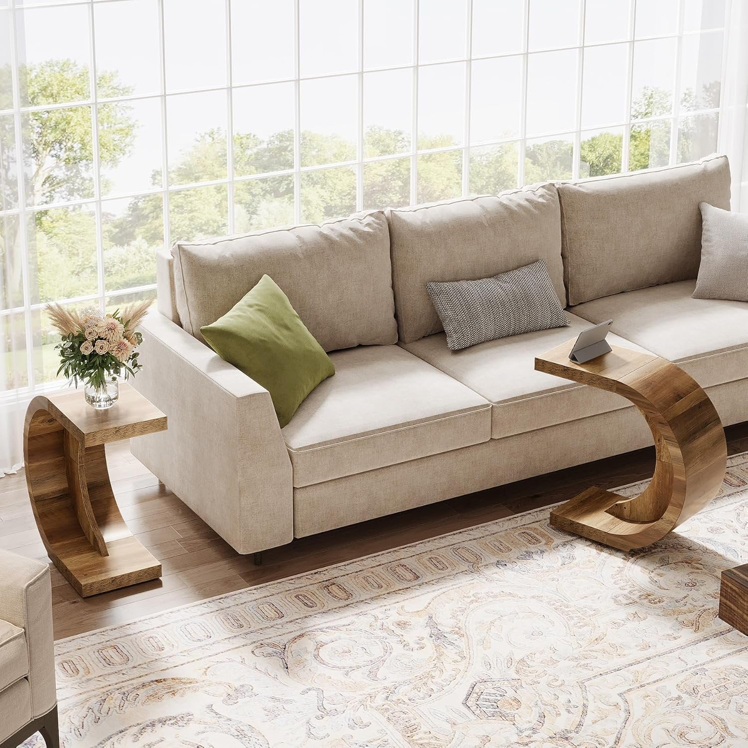 Tribesigns Mesa auxiliar en forma de C de, Mesa de centro Mesita de noche estrecha