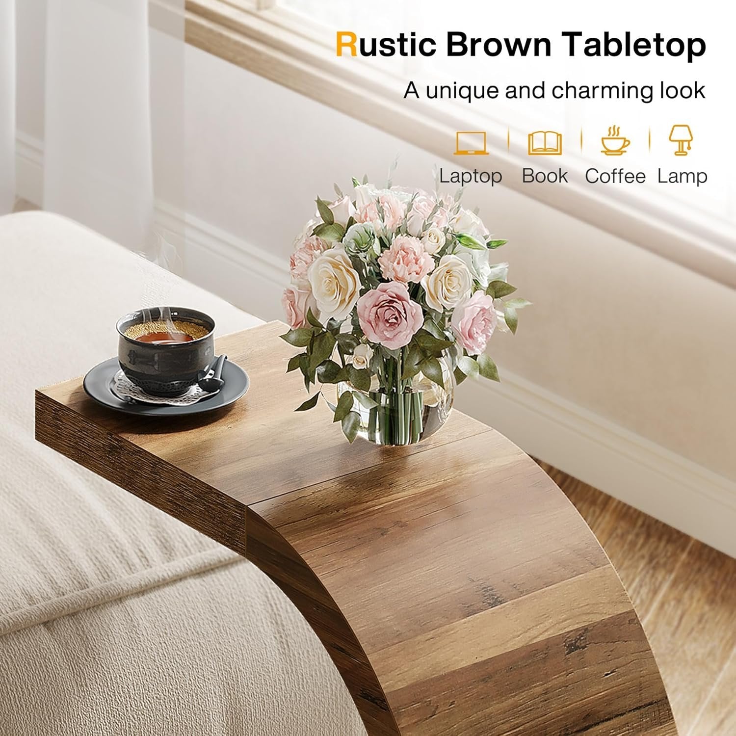 Tribesigns Mesa auxiliar en forma de C de, Mesa de centro Mesita de noche estrecha