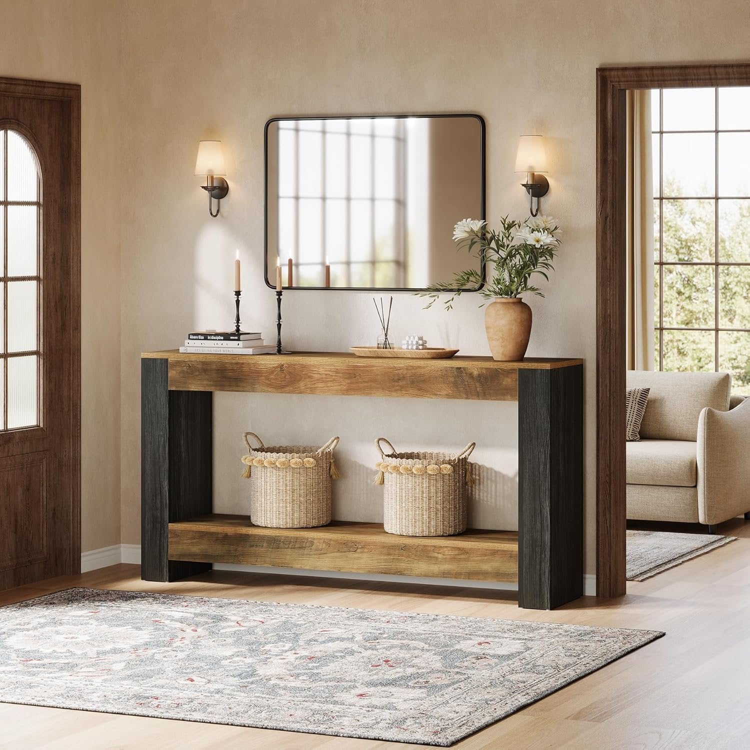 Tribesigns Mesa Consola de 160 cm de largo para entrada, Mesa de entrada de madera rústica para salón