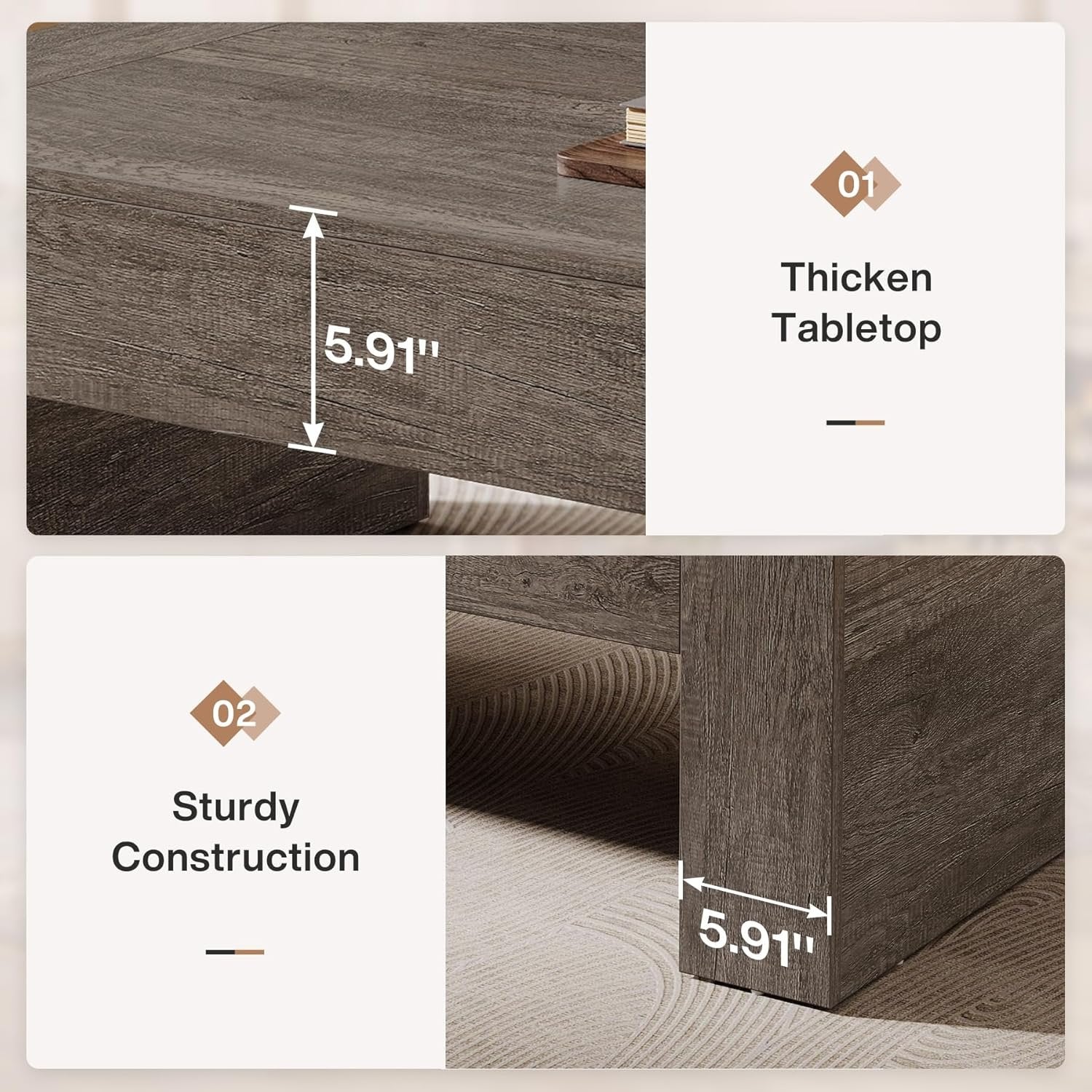 Tribesigns Mesa auxiliar rectangular para sala de estar, Mesa de té de cóctel central