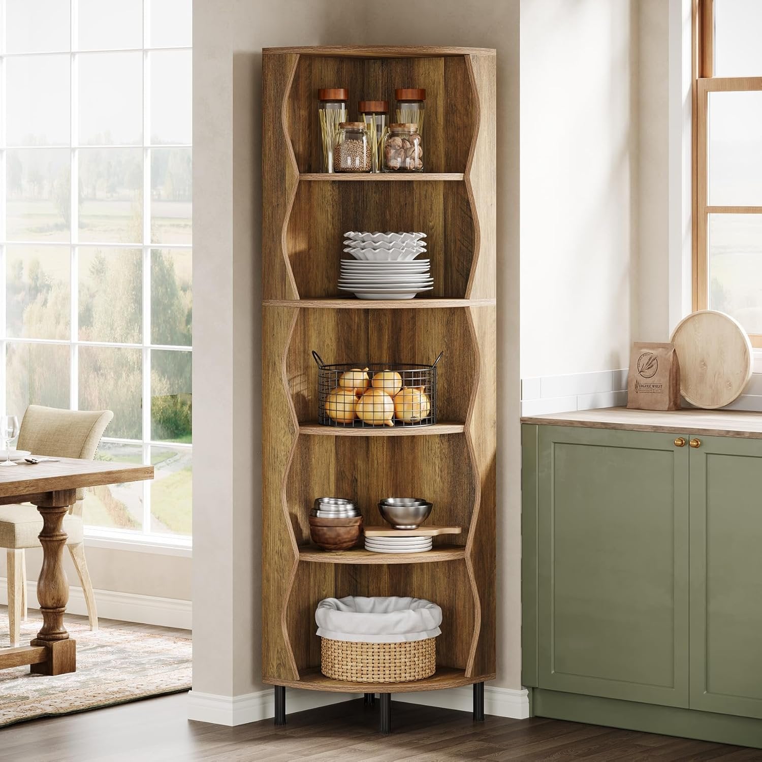 Tribesigns Estantería esquinera de 5 niveles182 cm de alto elegante estantería de madera