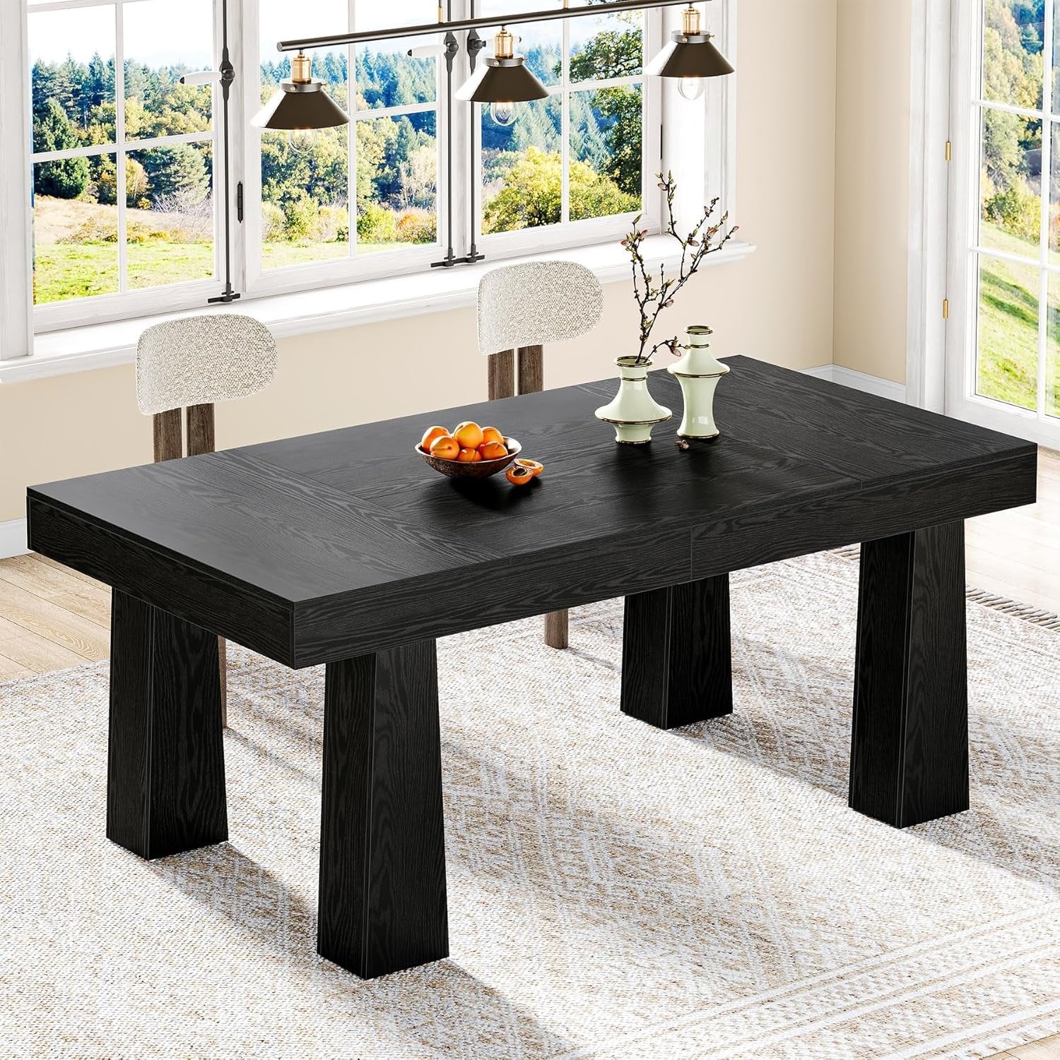 Tribesigns Mesa de comedor de 160 cm, Moderna mesa de cocina rectangular con patas cónicas reforzadas en color negro