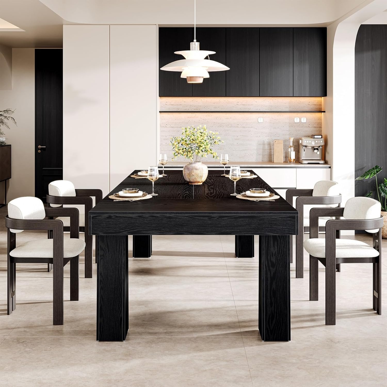 Tribesigns Mesa de comedor de 160 cm, Moderna mesa de cocina rectangular con patas cónicas reforzadas en color negro