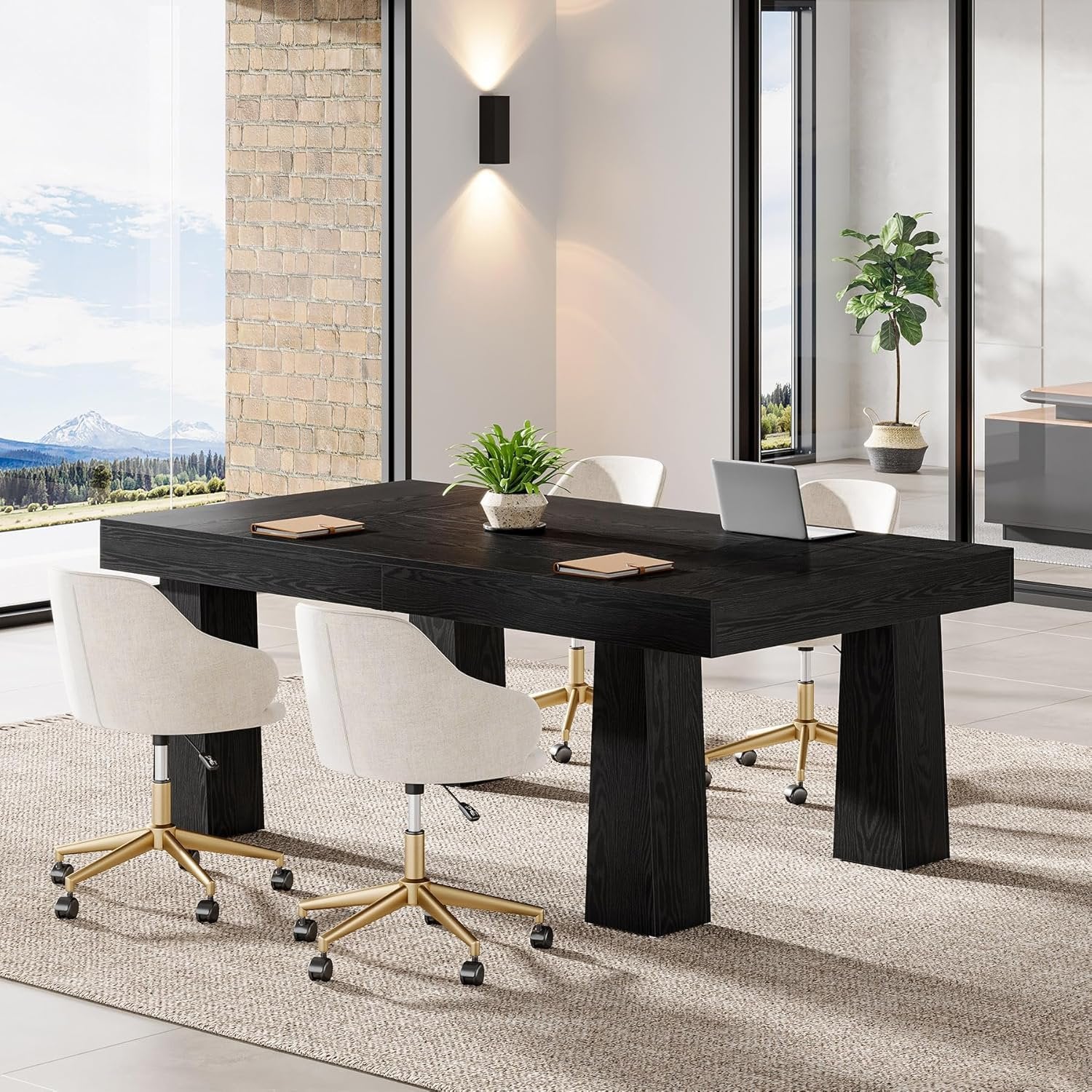 Tribesigns Mesa de conferencias de 160 cm, Mesa de reuniones de estilo industrial moderno con 4 patas cónicas en color negro