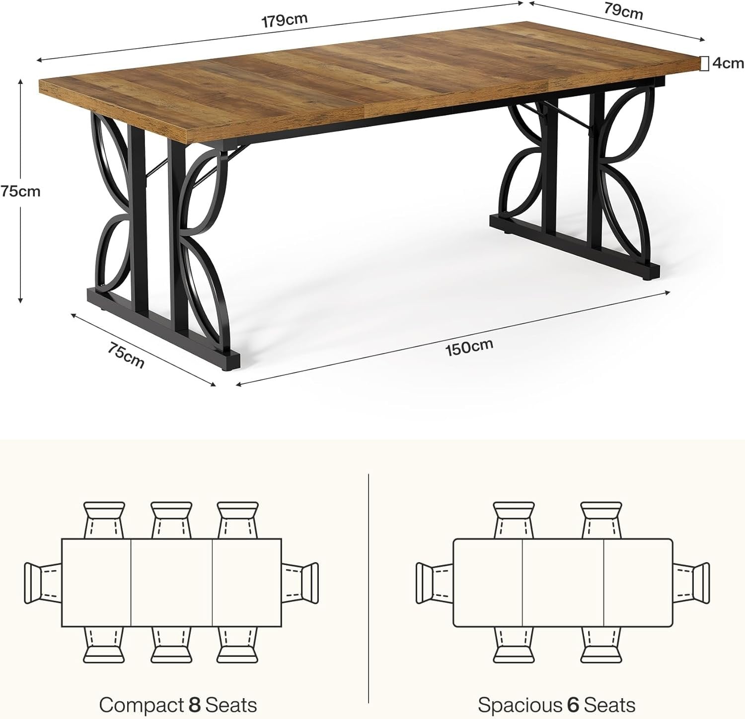 Tribesigns Mesa de comedor rectangular, Mesa de cocina industrial para 6-8 personas