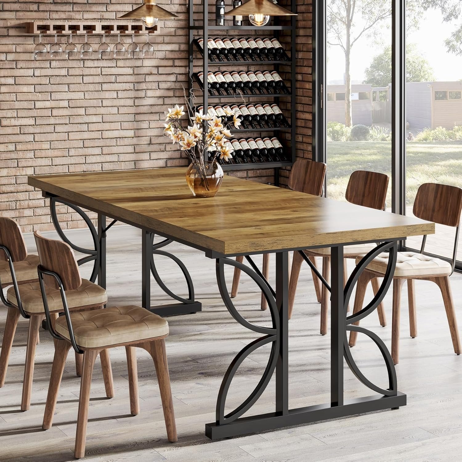 Tribesigns Mesa de comedor rectangular, Mesa de cocina industrial para 6-8 personas