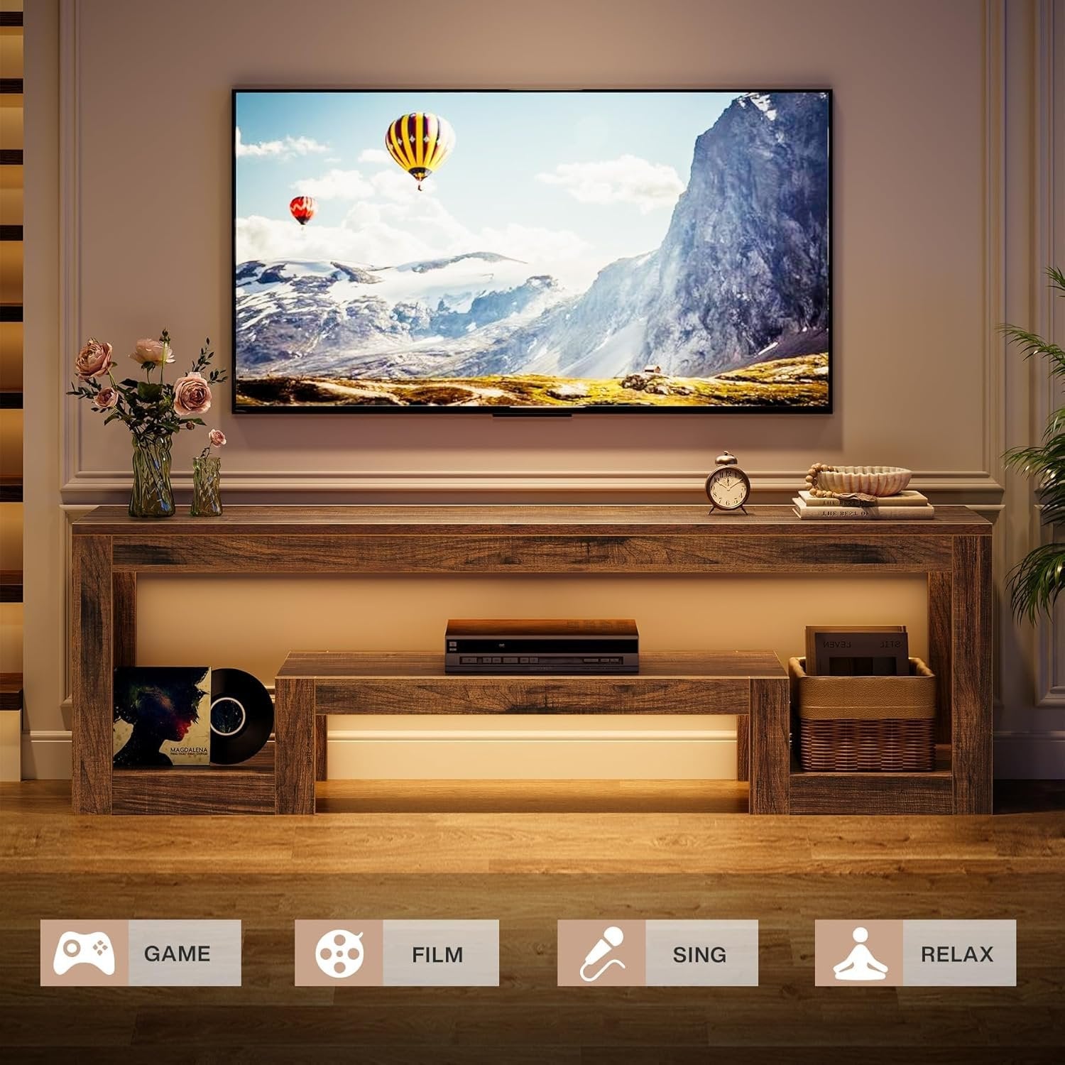 Tribesigns Soporte para TV de 63 pulgadas para televisores de 55/60/65 pulgadas, Centro de entretenimiento estilo granja