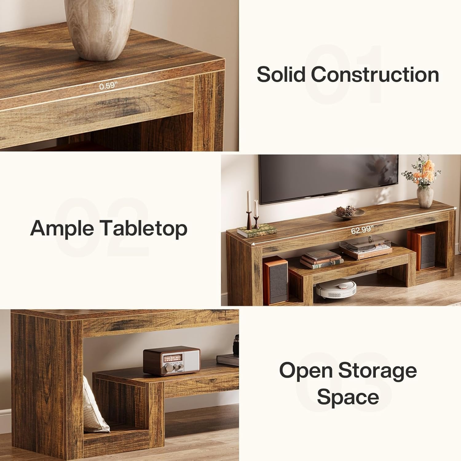 Tribesigns Soporte para TV de 63 pulgadas para televisores de 55/60/65 pulgadas, Centro de entretenimiento estilo granja