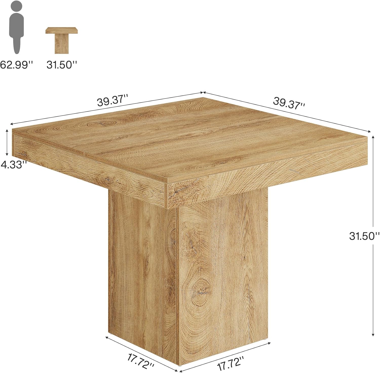 Tribesigns Mesa Comedor de 100 cm, Mesa Cocina Cuadrada para 4 Personas para Comedor