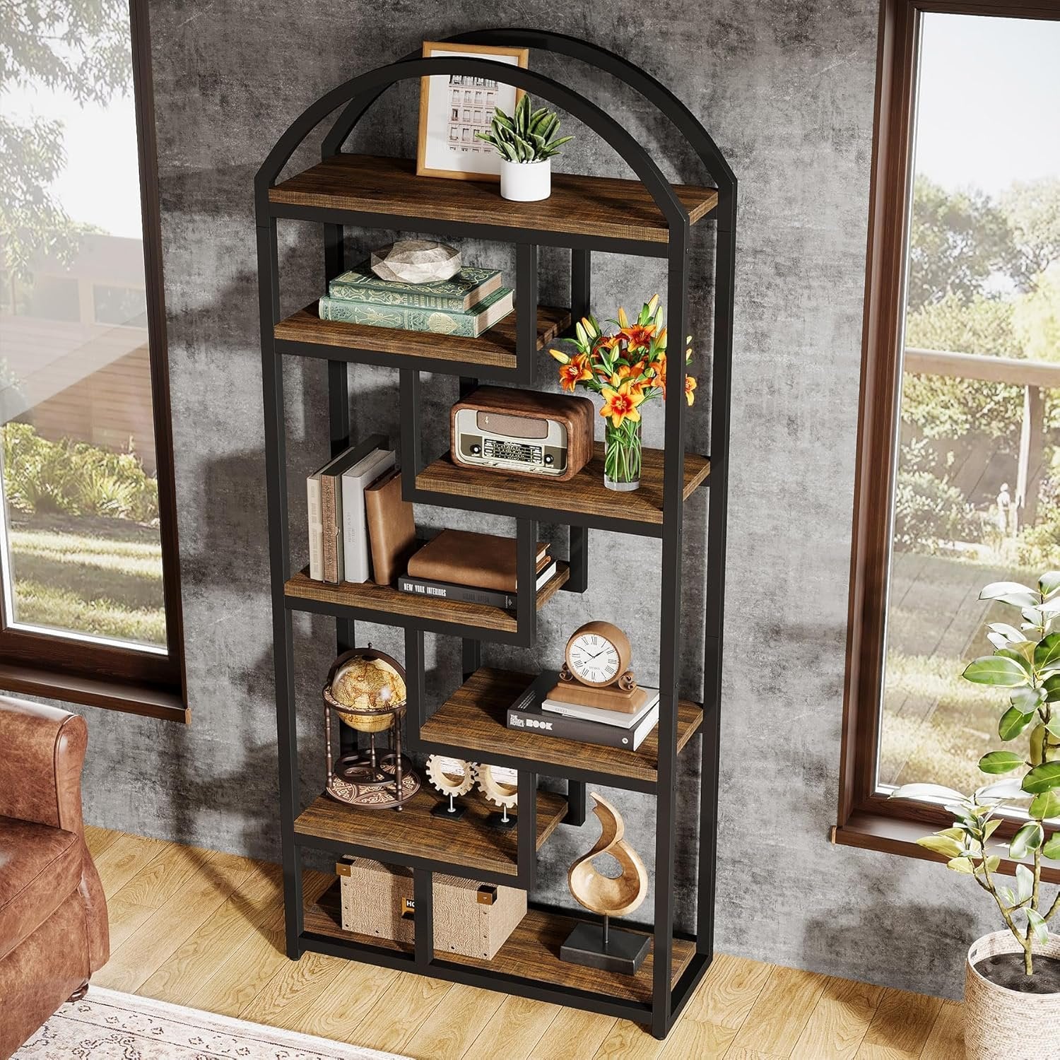 Tribesigns Librería de estilo industrial de 180 cm, Estantería independiente de 7 niveles con estructura de metal