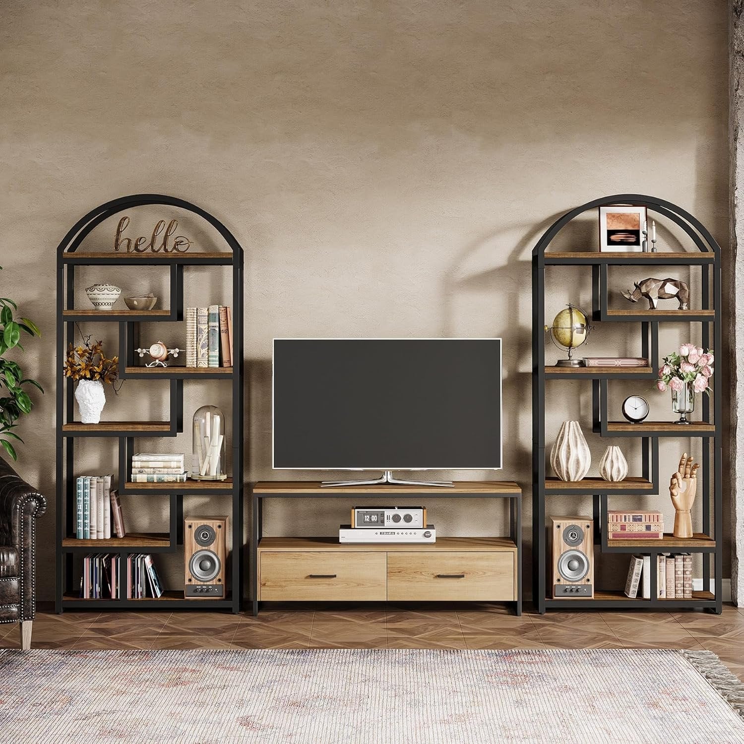 Tribesigns Librería de estilo industrial de 180 cm, Estantería independiente de 7 niveles con estructura de metal