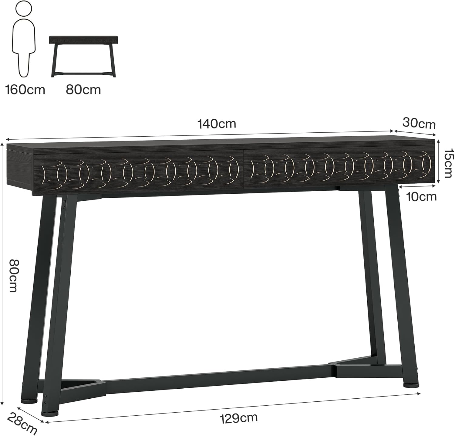 Tribesigns Moderna Mesa Consola de 140 cm, Mesa de sofá con 2 cajones Mesa de vestíbulo ara Entrada