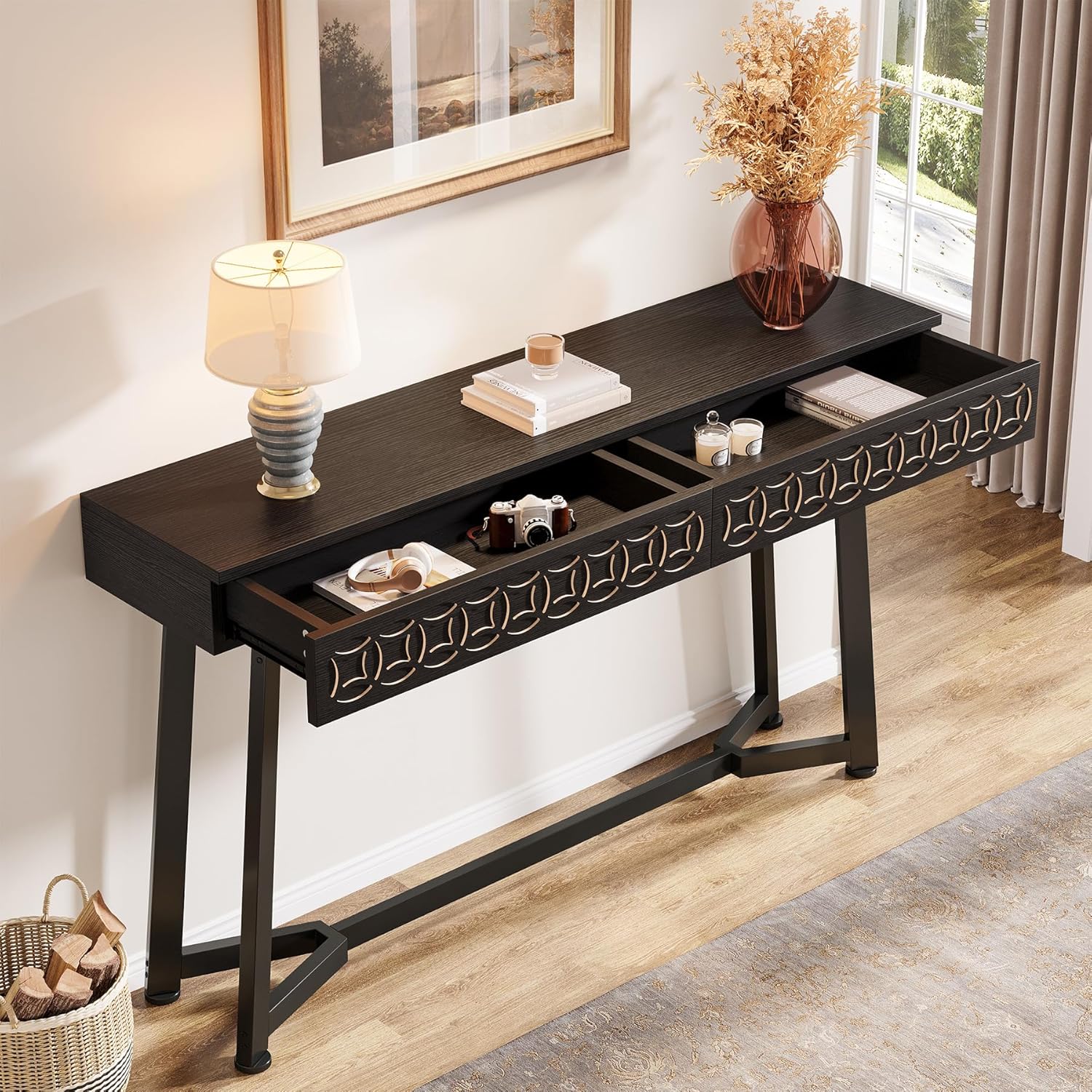 Tribesigns Moderna Mesa Consola de 140 cm, Mesa de sofá con 2 cajones Mesa de vestíbulo ara Entrada