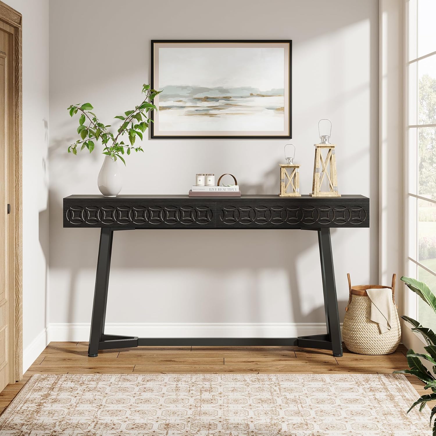 Tribesigns Moderna Mesa Consola de 140 cm, Mesa de sofá con 2 cajones Mesa de vestíbulo ara Entrada