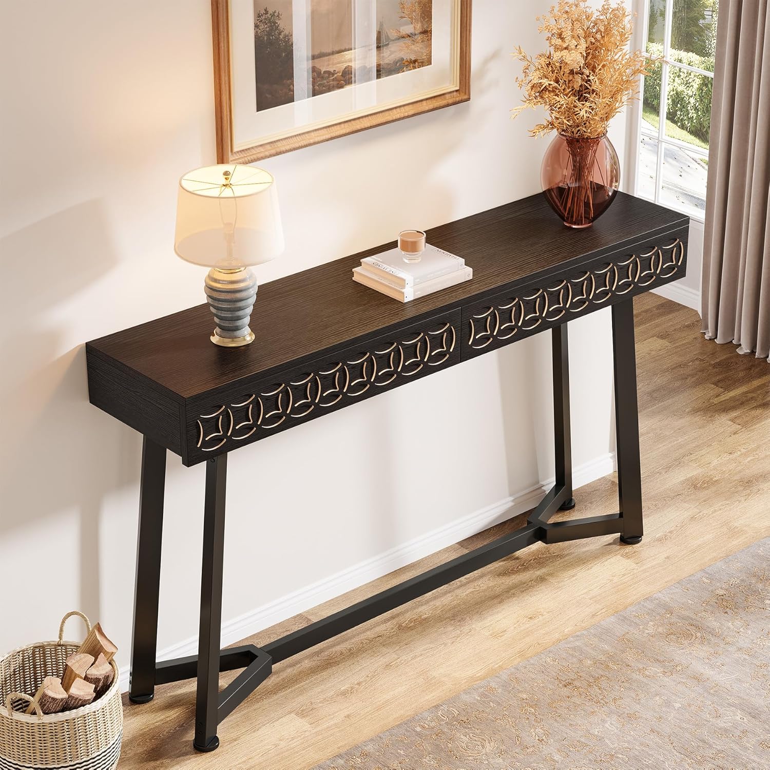 Tribesigns Moderna Mesa Consola de 140 cm, Mesa de sofá con 2 cajones Mesa de vestíbulo ara Entrada
