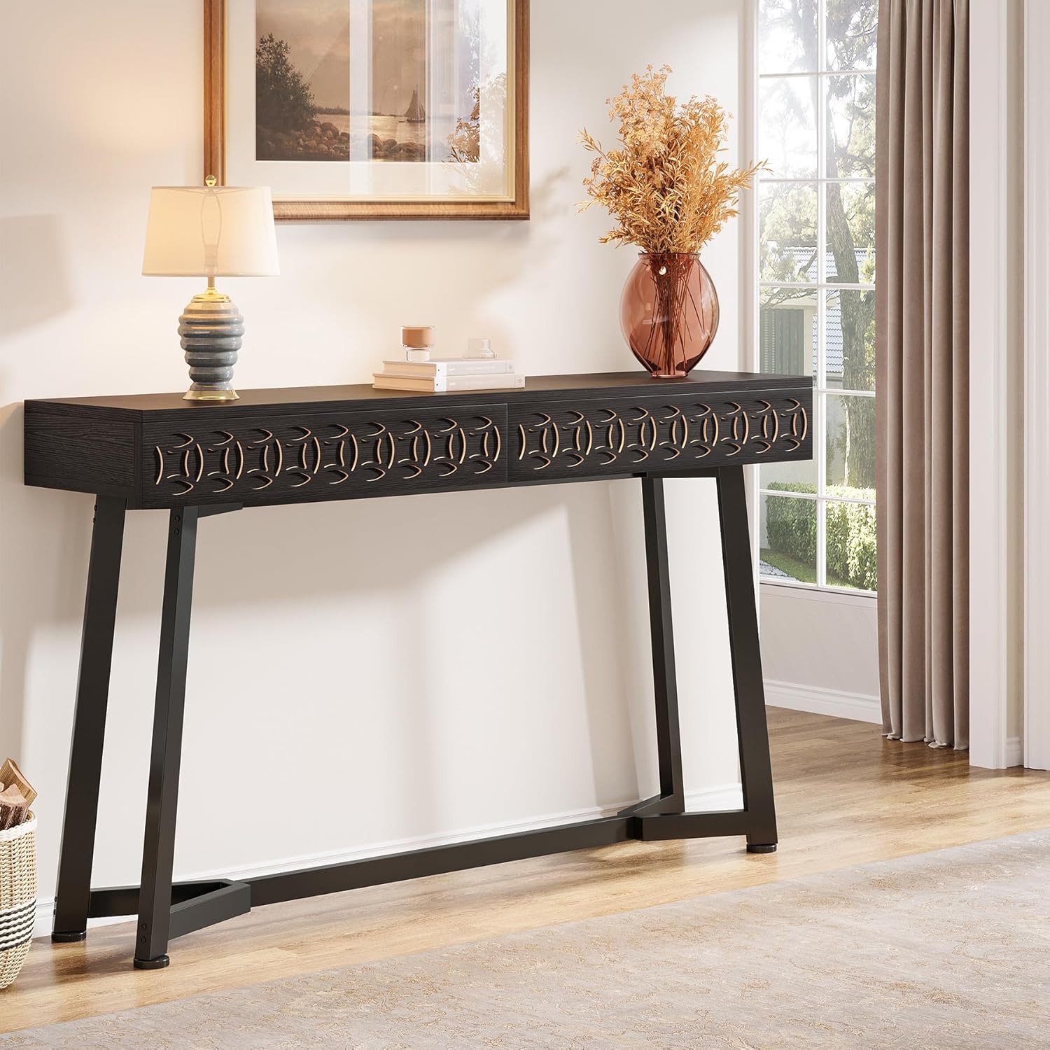 Tribesigns Moderna Mesa Consola de 140 cm, Mesa de sofá con 2 cajones Mesa de vestíbulo ara Entrada