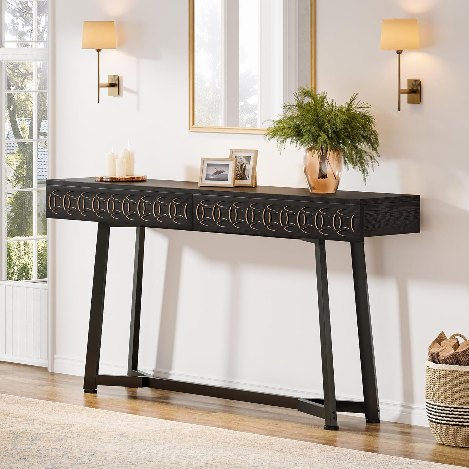 Tribesigns Moderna Mesa Consola de 140 cm, Mesa de sofá con 2 cajones Mesa de vestíbulo ara Entrada