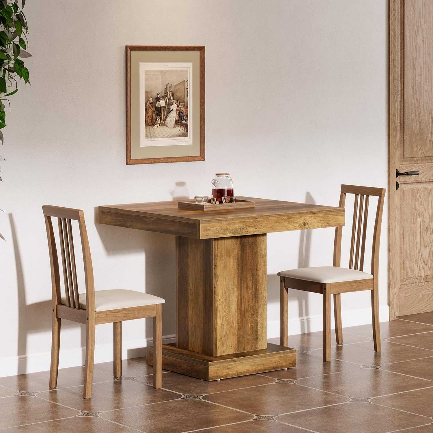 Tribesigns Mesa de comedor cuadrada para 4, Mesa de cocina de granja con base de pedestal resistente
