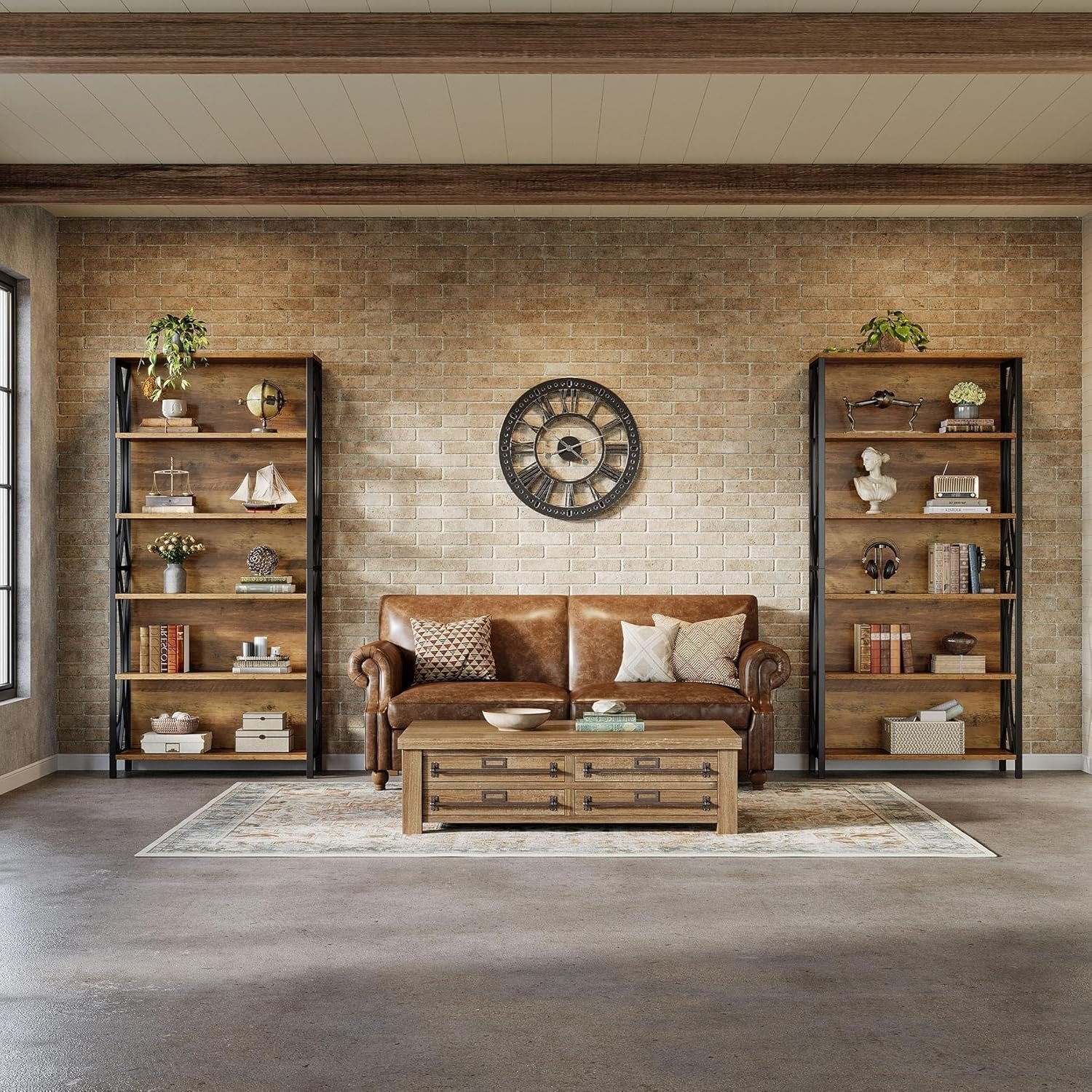 Tribesigns Librería de 180 cm de alto, Estilo industrial con 6 estantes y estructura metálica geométrica