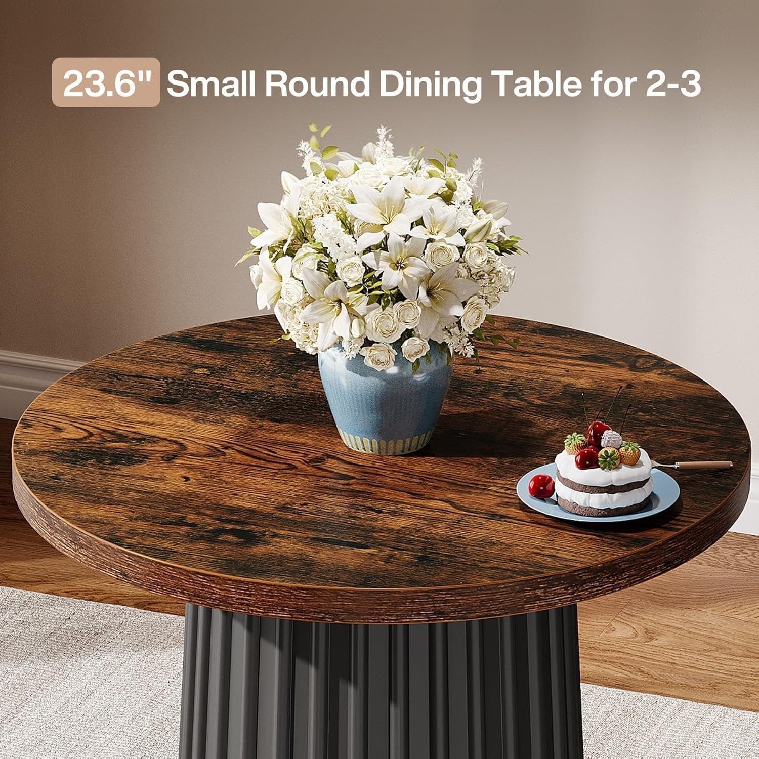 Tribesigns Mesa de comedor redonda de 60 cm moderna y redonda con base de metal para espacios pequeños
