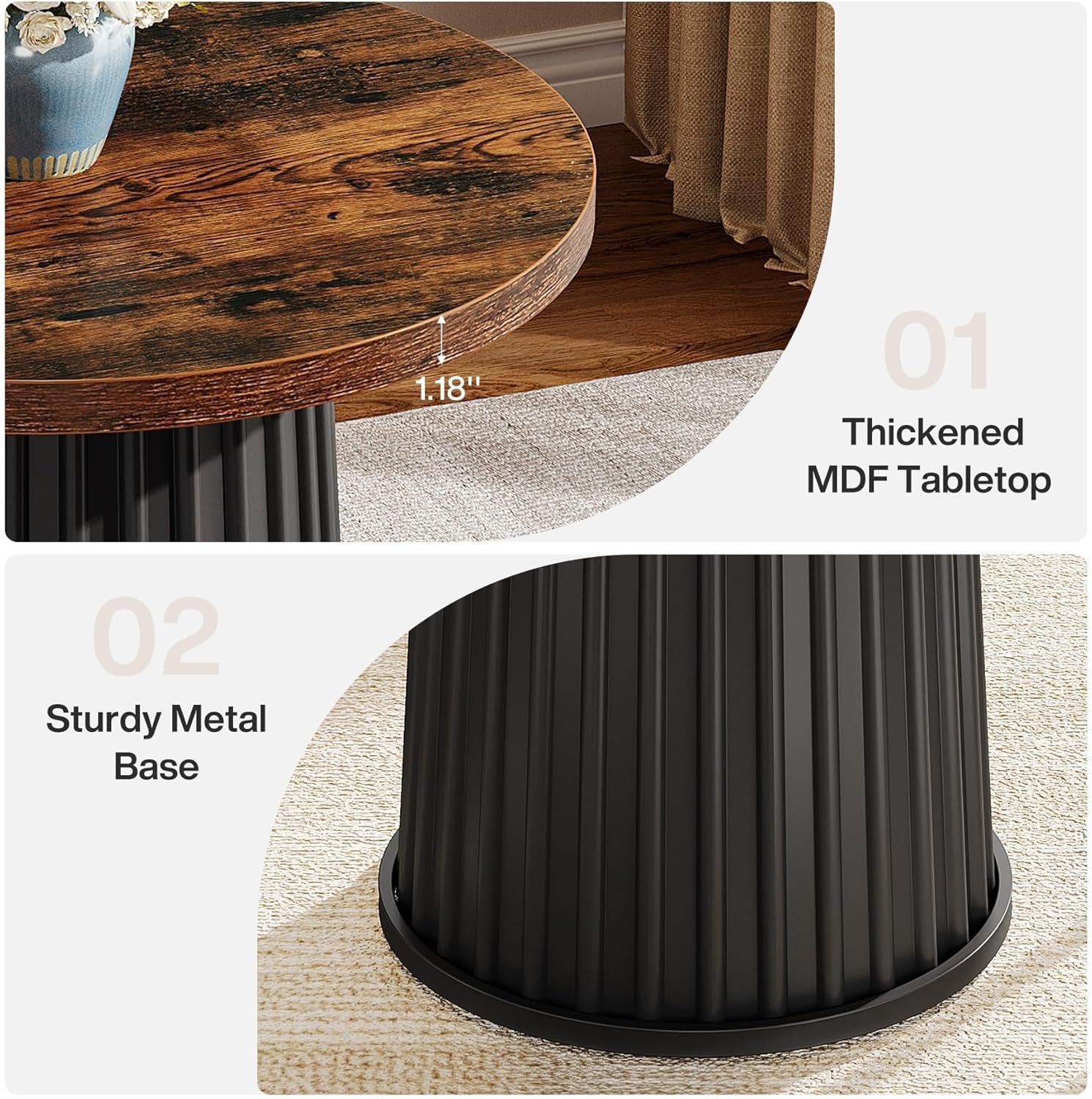Tribesigns Mesa de comedor redonda de 60 cm moderna y redonda con base de metal para espacios pequeños