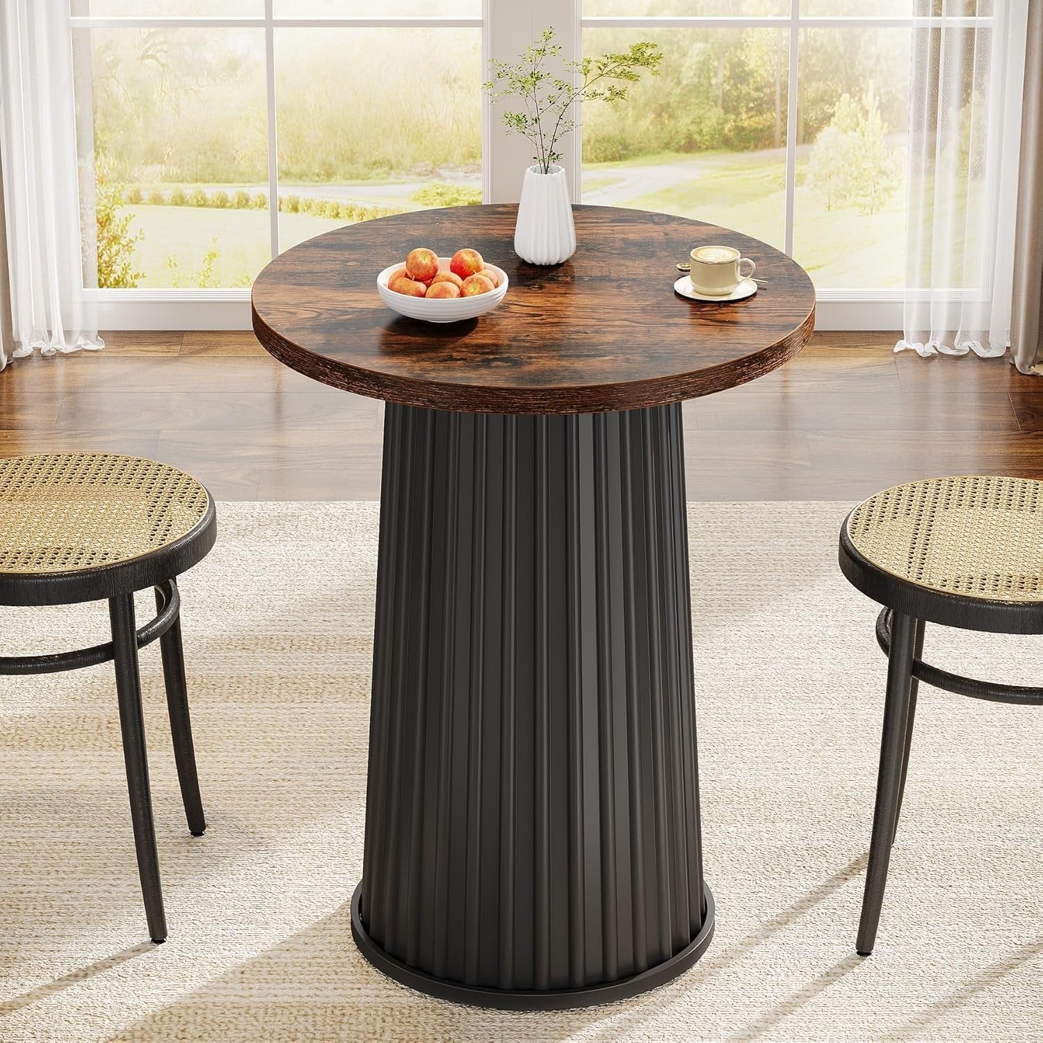 Tribesigns Mesa de comedor redonda de 60 cm moderna y redonda con base de metal para espacios pequeños