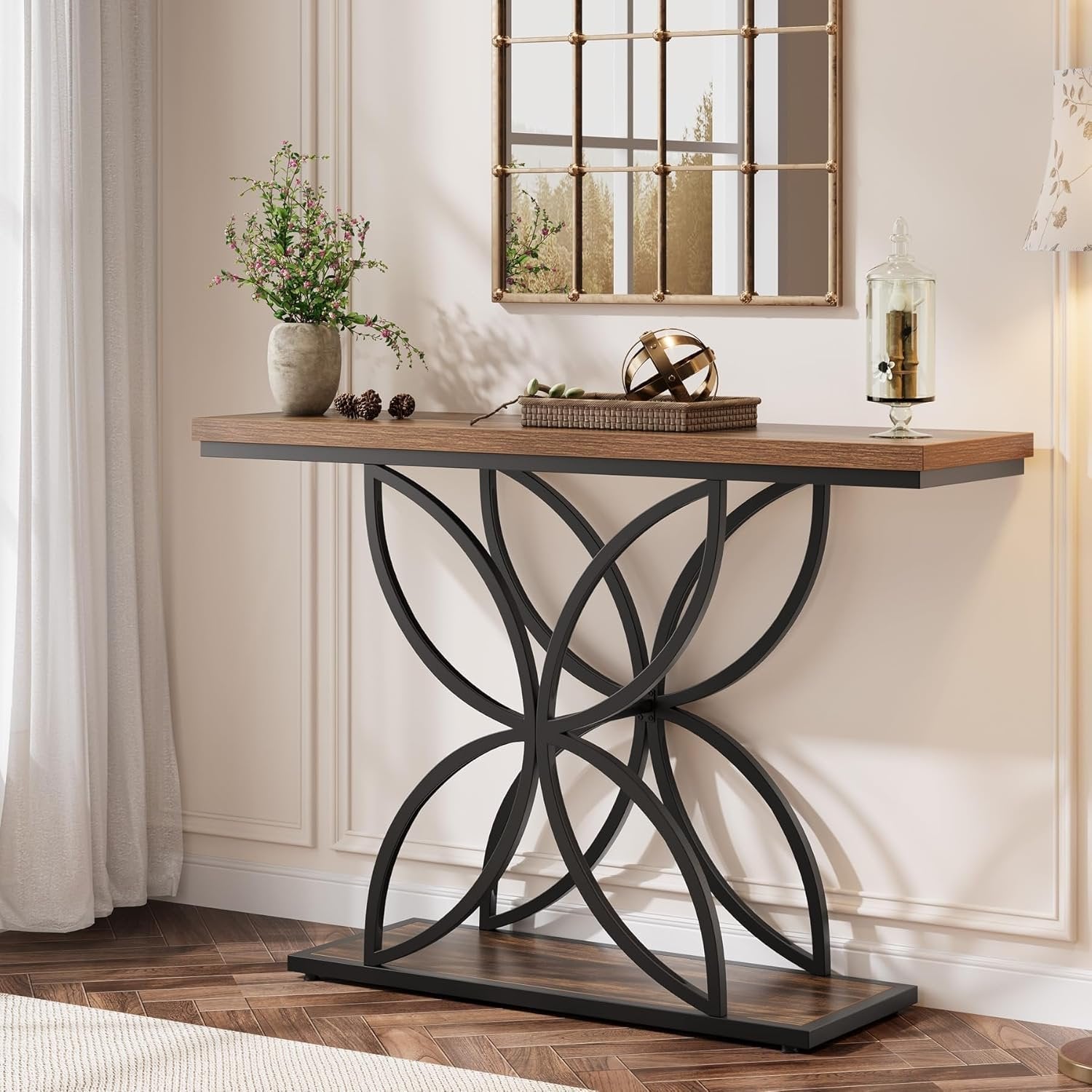 Tribesigns Mesa consola industrial para entrada, Mesa de sofá con base metálica de mariposa única