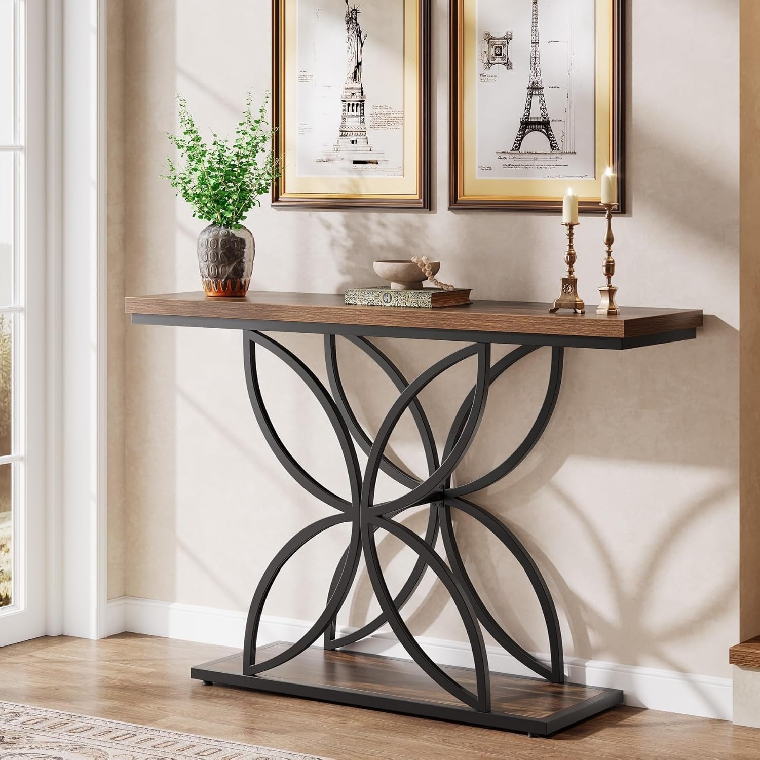 Tribesigns Mesa consola industrial para entrada, Mesa de sofá con base metálica de mariposa única