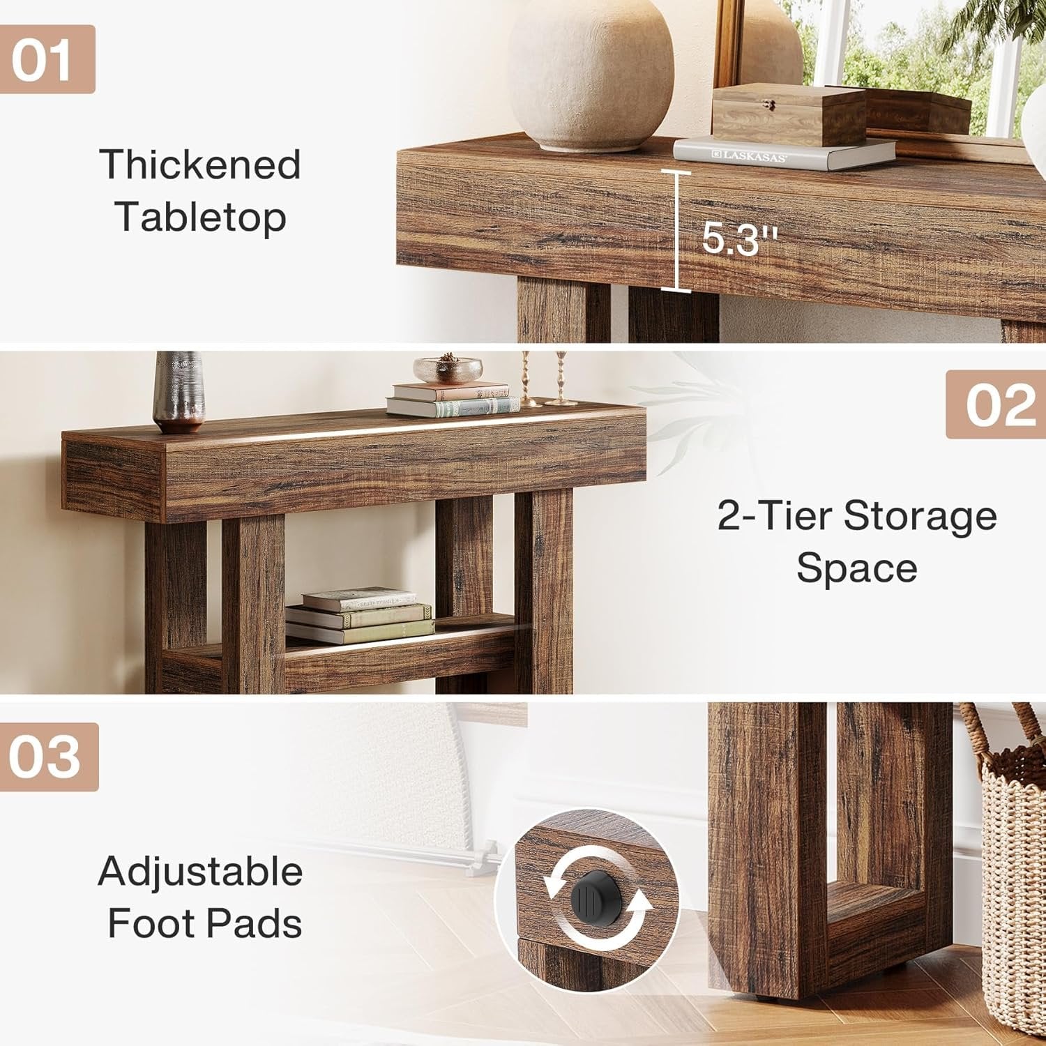 Tribesigns Mesa consola Farmhouse de 105 cm, Mesa de sofá estrecha de 2 niveles detrás del sofá