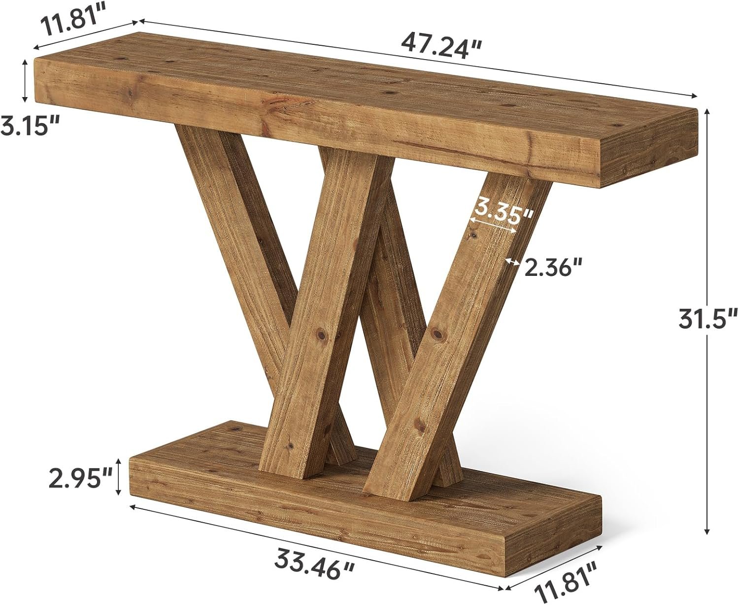 Tribesigns Mesa consola de madera maciza entrada de granja sofá con base doble en forma de V para salón o pasillo