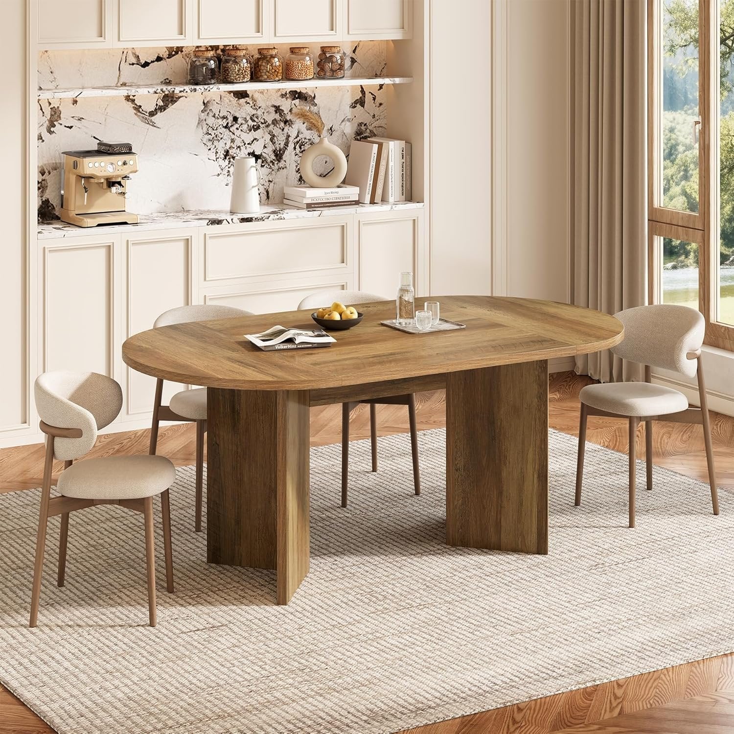 Tribesigns Mesa de comedor ovalada rústica de 160 cm para 4-6 personas