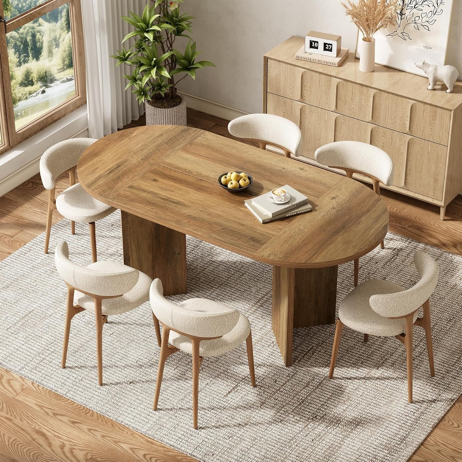 Tribesigns Mesa de comedor ovalada rústica de 160 cm para 4-6 personas