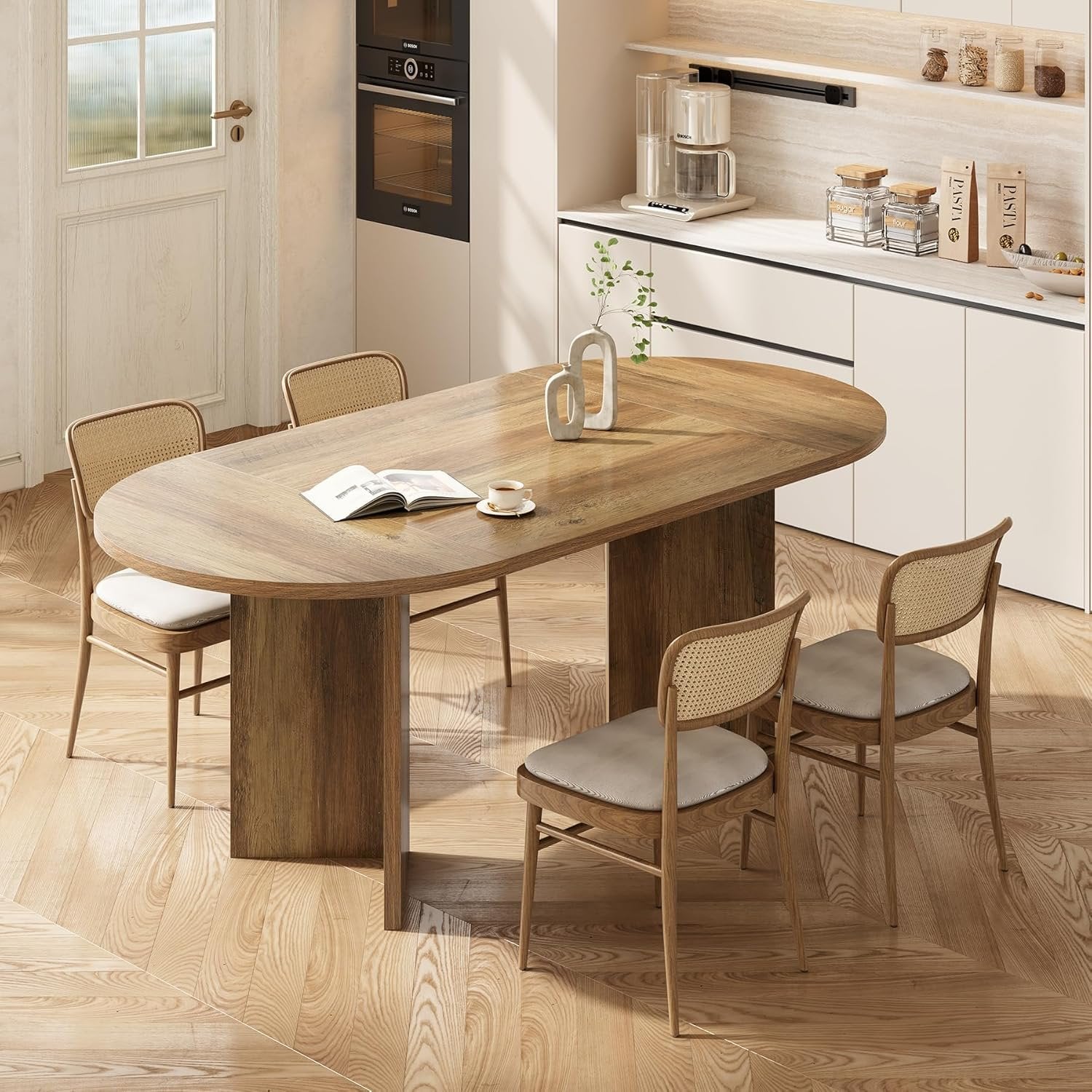 Tribesigns Mesa de comedor ovalada rústica de 160 cm para 4-6 personas